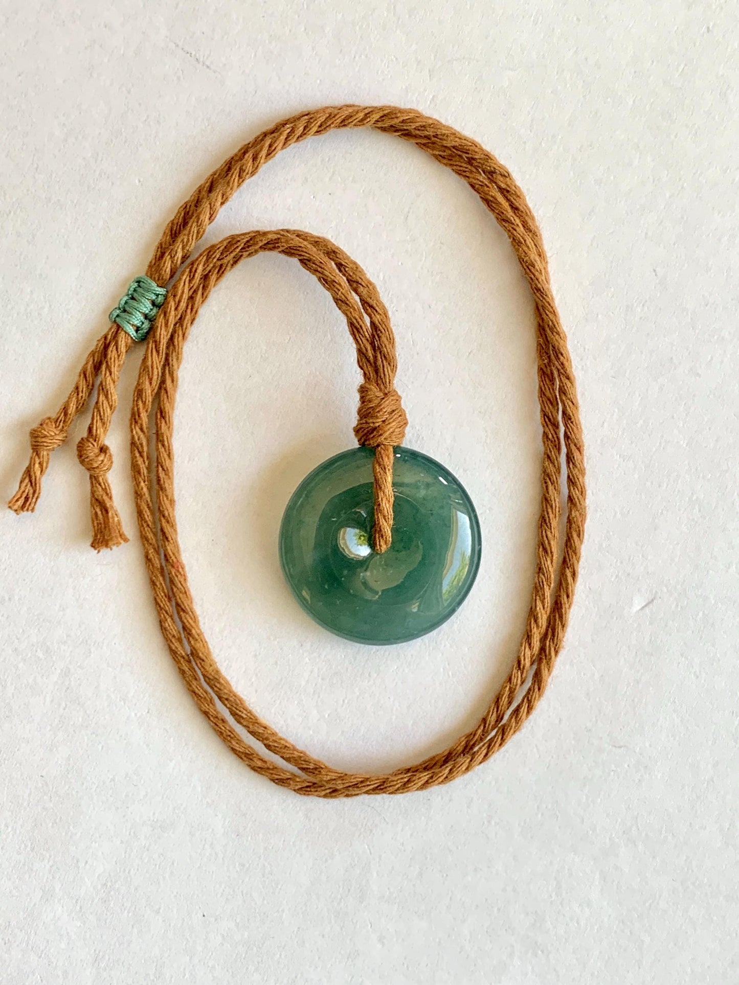 Natural Grade A Guatemalan Icy Translucent Dark Teal Blue Jade Jadeite Ping An Kou Donut Pendant Rope Necklace 24" 天然冰胶危深蓝绿翡翠平安扣吊坠 WSB660B