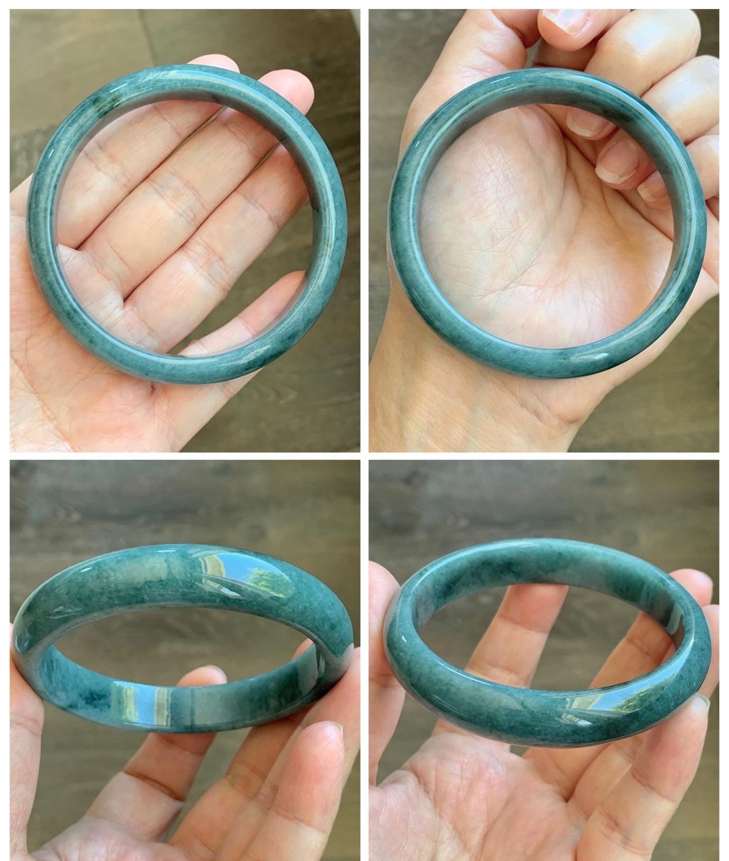 Certified Natural Grade A Guatemalan Icy Translucent Dusty Blue Jade Jadeite Wide Bangle Bracelet 60.7mm 7.5" 48.7g 天然危蓝糯种翡翠正圈手镯 1238