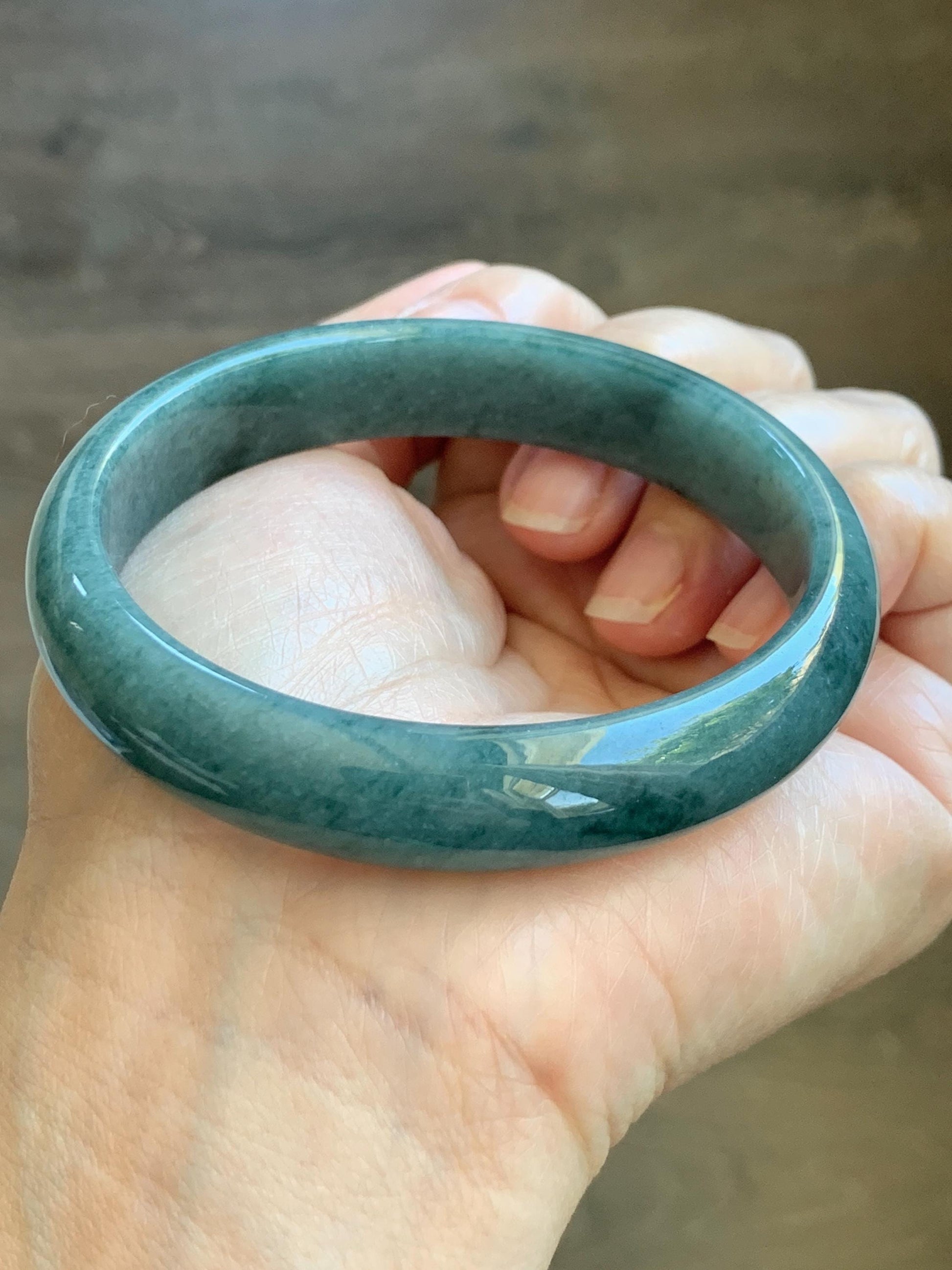 Certified Natural Grade A Guatemalan Icy Translucent Dusty Blue Jade Jadeite Wide Bangle Bracelet 60.7mm 7.5" 48.7g 天然危蓝糯种翡翠正圈手镯 1238