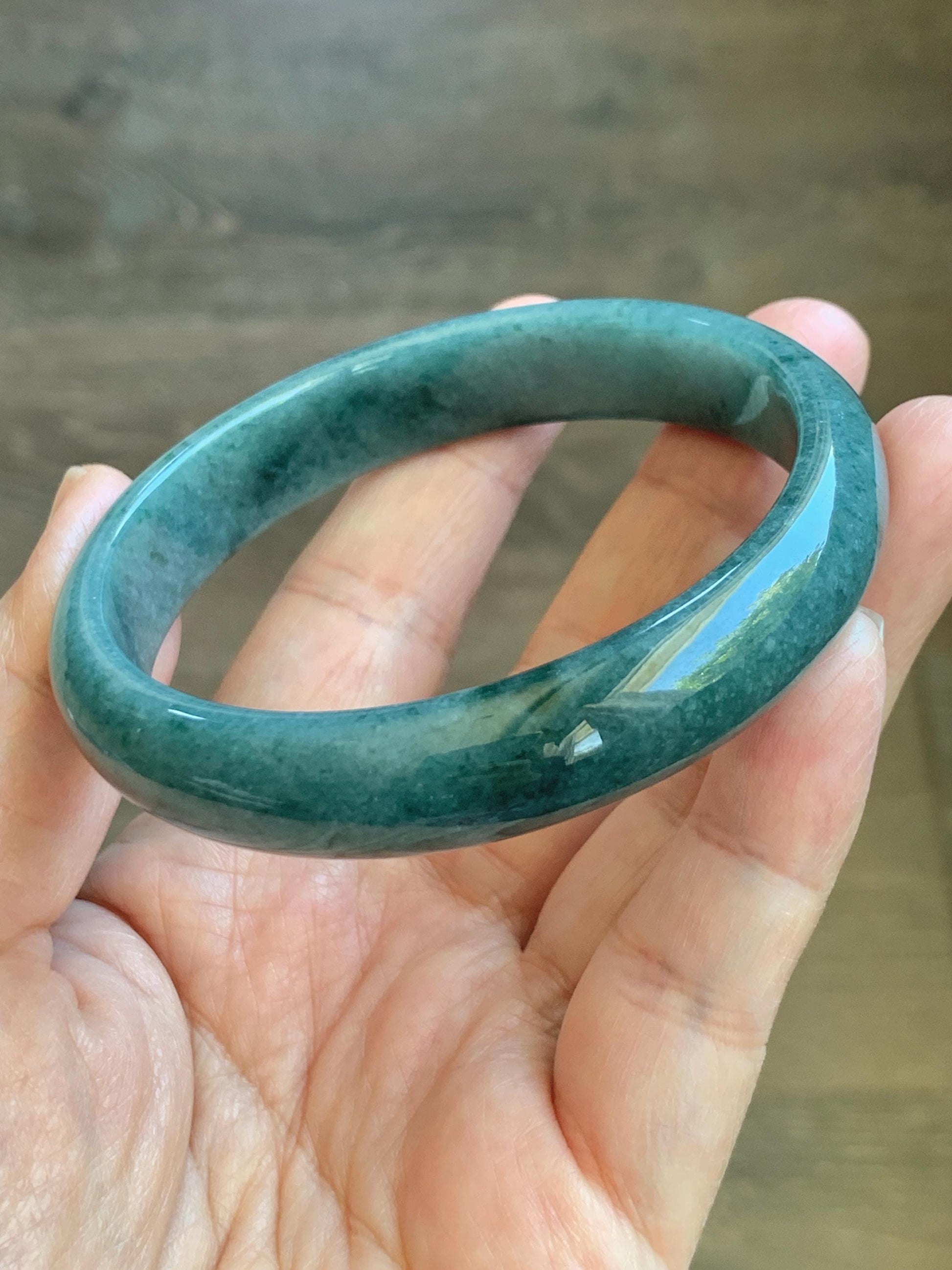 Certified Natural Grade A Guatemalan Icy Translucent Dusty Blue Jade Jadeite Wide Bangle Bracelet 60.7mm 7.5" 48.7g 天然危蓝糯种翡翠正圈手镯 1238