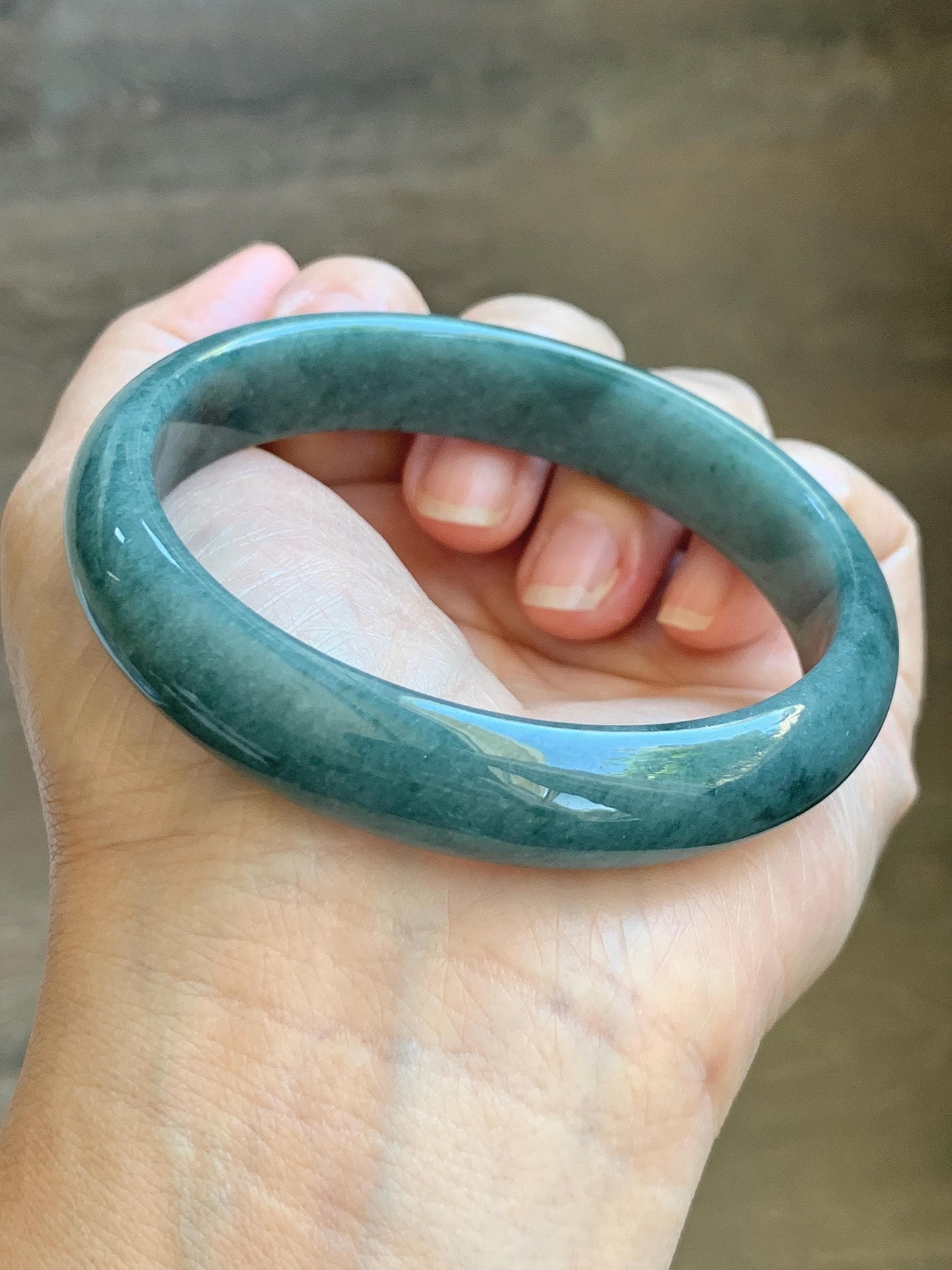 Certified Natural Grade A Guatemalan Icy Translucent Dusty Blue Jade Jadeite Wide Bangle Bracelet 60.7mm 7.5" 48.7g 天然危蓝糯种翡翠正圈手镯 1238