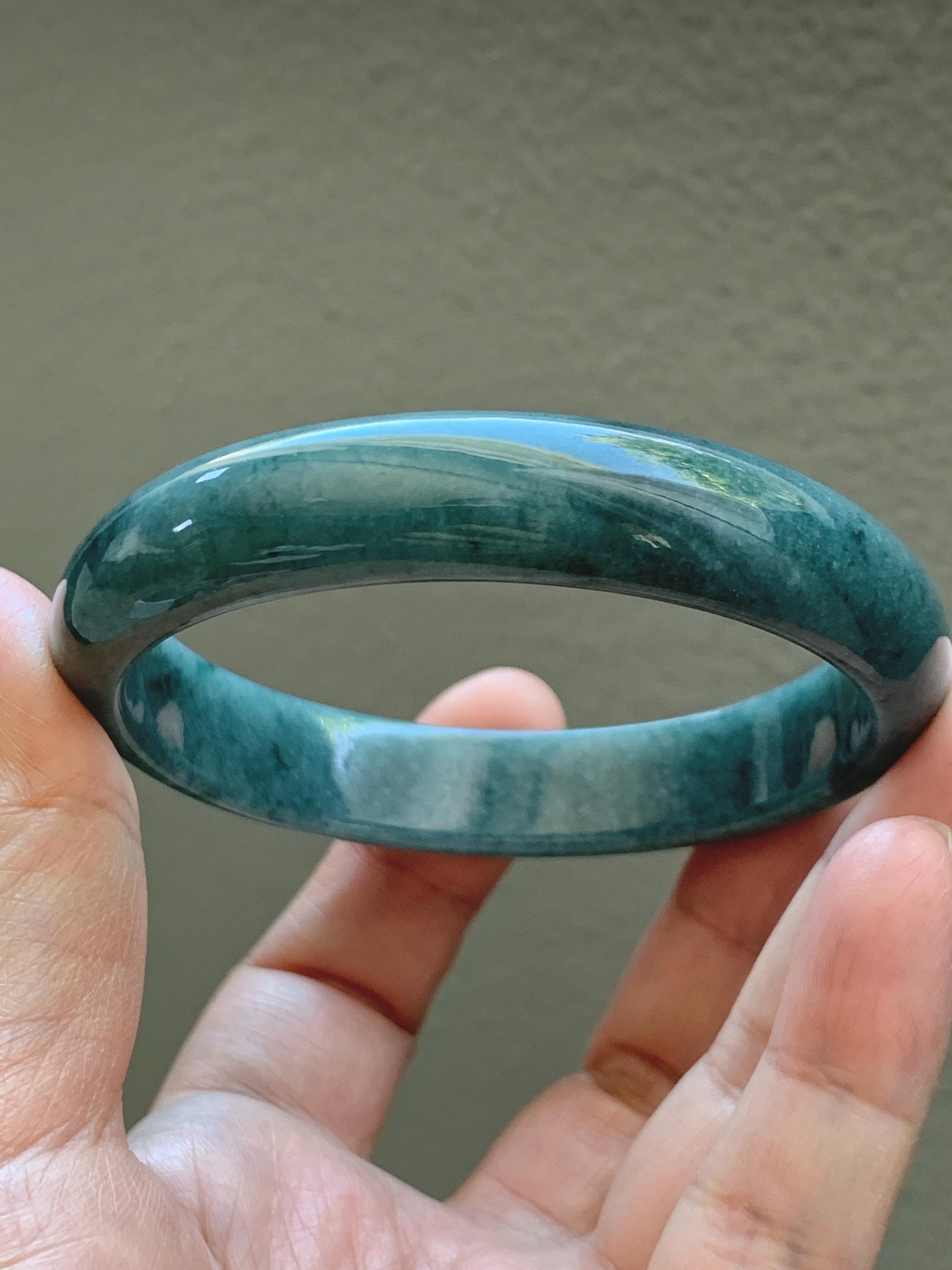 Certified Natural Grade A Guatemalan Icy Translucent Dusty Blue Jade Jadeite Wide Bangle Bracelet 60.7mm 7.5" 48.7g 天然危蓝糯种翡翠正圈手镯 1238