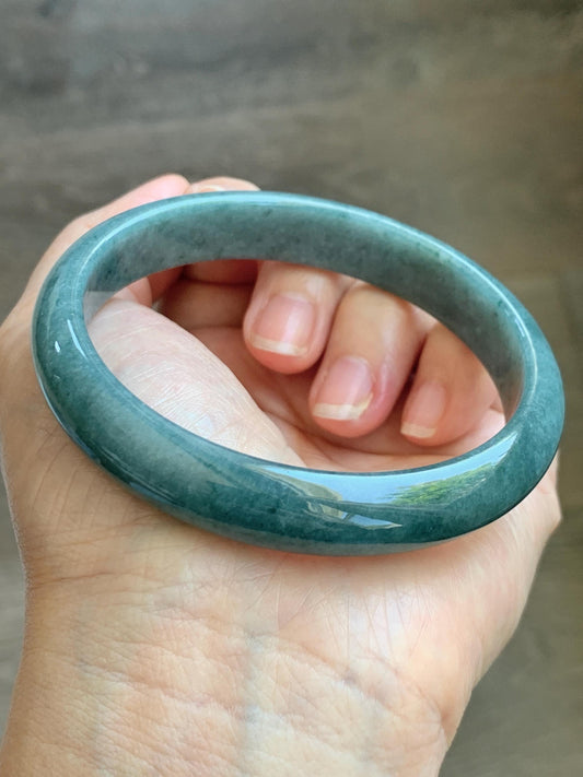 Certified Natural Grade A Guatemalan Icy Translucent Dusty Blue Jade Jadeite Wide Bangle Bracelet 62.3mm 7.7" 48.6g 天然危蓝糯种翡翠正圈手镯 1232