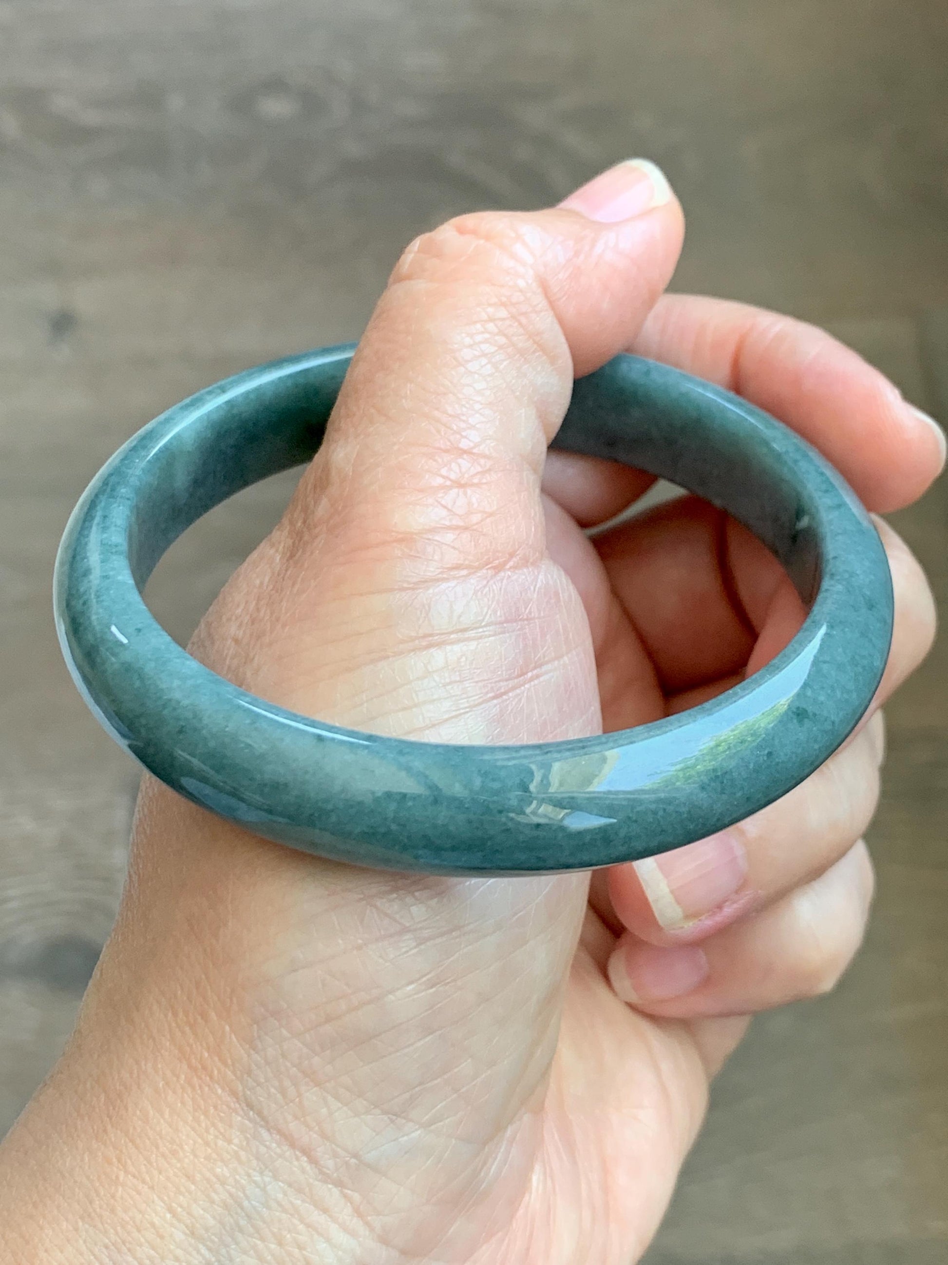 Certified Natural Grade A Guatemalan Icy Translucent Dusty Blue Jade Jadeite Wide Bangle Bracelet 62.3mm 7.7" 48.6g 天然危蓝糯种翡翠正圈手镯 1232