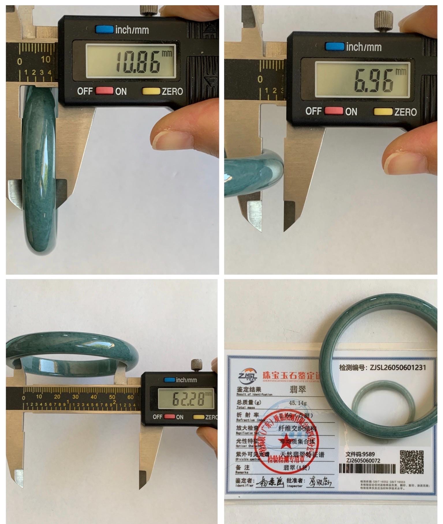 Certified Natural Grade A Guatemalan Icy Translucent Dusty Blue Jade Jadeite Wide Bangle Bracelet 62.28mm 7.7" 45g 天然危蓝糯种翡翠正圈手镯 1231