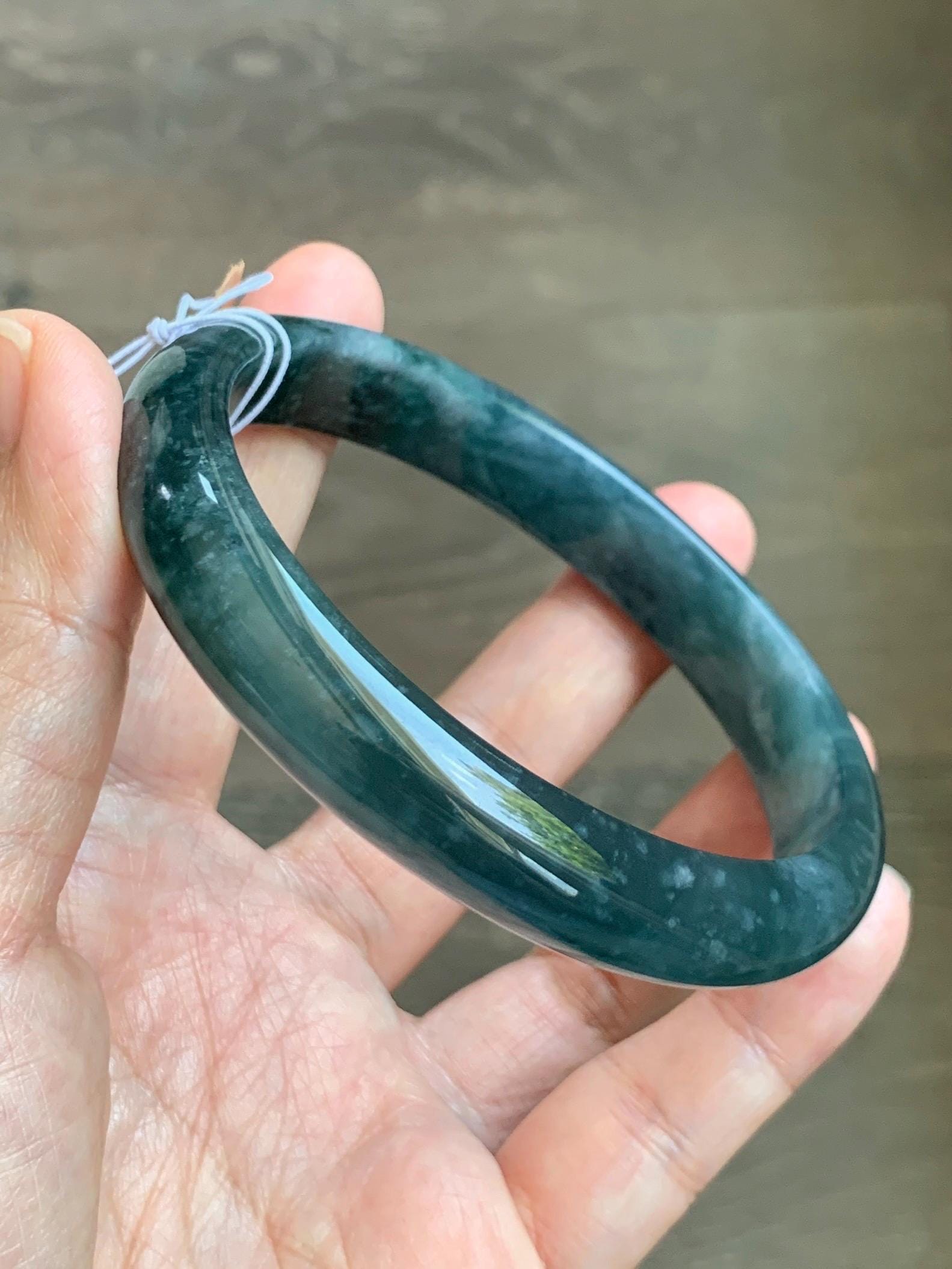 Certified Natural Grade A Guatemalan Icy Translucent Dark Teal Blue Jade Jadeite Wide Bangle Bracelet 68.26mm 8.43" 59g 天然冰危深蓝翡翠正圈手镯 1198