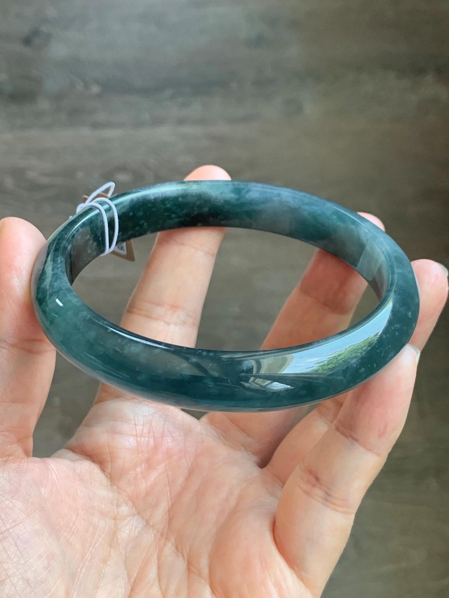 Certified Natural Grade A Guatemalan Icy Translucent Dark Teal Blue Jade Jadeite Wide Bangle Bracelet 68.26mm 8.43" 59g 天然冰危深蓝翡翠正圈手镯 1198