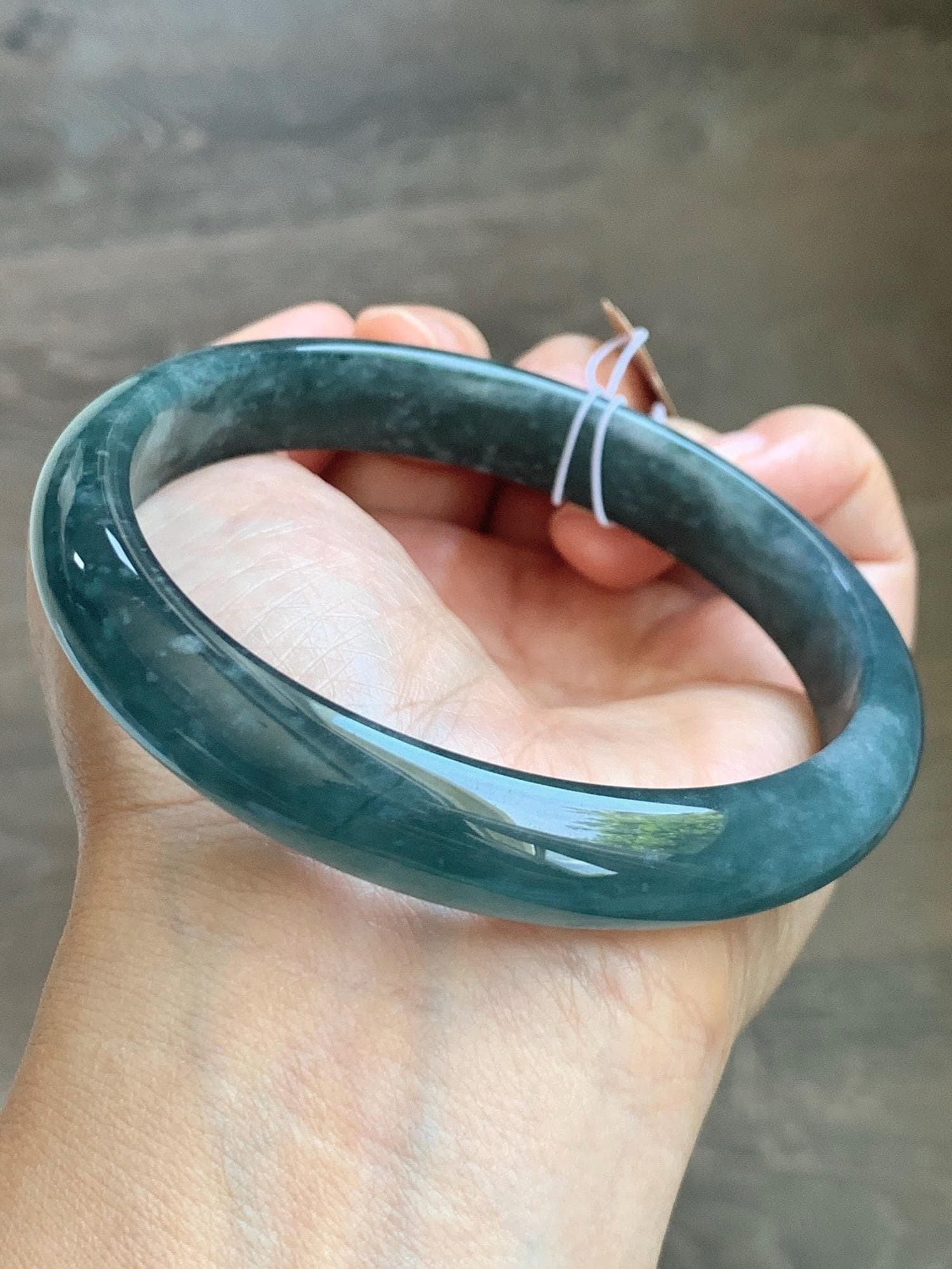 Certified Natural Grade A Guatemalan Icy Translucent Dark Teal Blue Jade Jadeite Wide Bangle Bracelet 68.26mm 8.43" 59g 天然冰危深蓝翡翠正圈手镯 1198