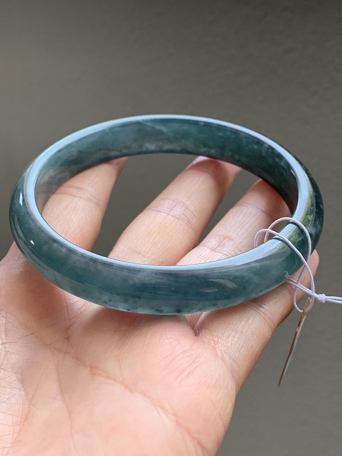 Certified Natural Grade A Guatemalan Icy Translucent Dark Teal Blue Jade Jadeite Wide Bangle Bracelet 68.26mm 8.43" 59g 天然冰危深蓝翡翠正圈手镯 1198