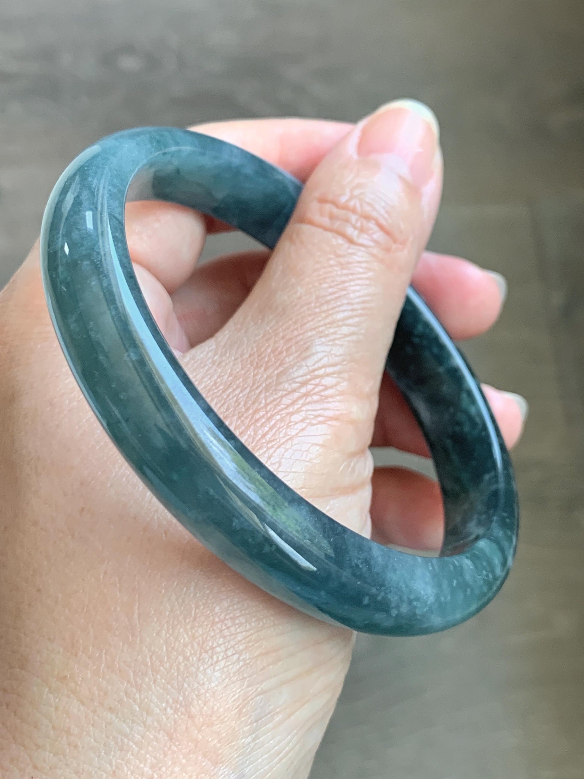 Certified Natural Grade A Guatemalan Icy Translucent Dark Teal Blue Jade Jadeite Wide Bangle Bracelet 68.26mm 8.43" 59g 天然冰危深蓝翡翠正圈手镯 1198