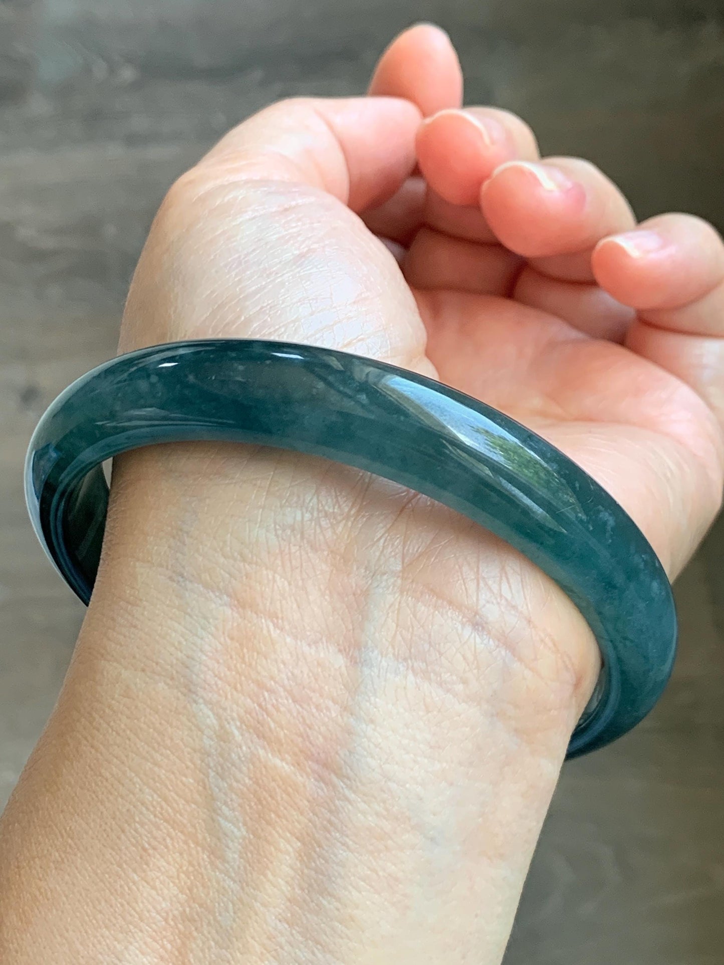 Certified Natural Grade A Guatemalan Icy Translucent Dark Teal Blue Jade Jadeite Wide Bangle Bracelet 68.26mm 8.43" 59g 天然冰危深蓝翡翠正圈手镯 1198