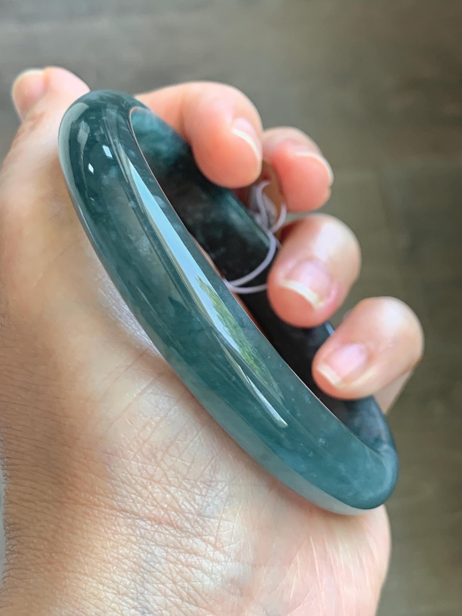 Certified Natural Grade A Guatemalan Icy Translucent Dark Teal Blue Jade Jadeite Wide Bangle Bracelet 68.26mm 8.43" 59g 天然冰危深蓝翡翠正圈手镯 1198