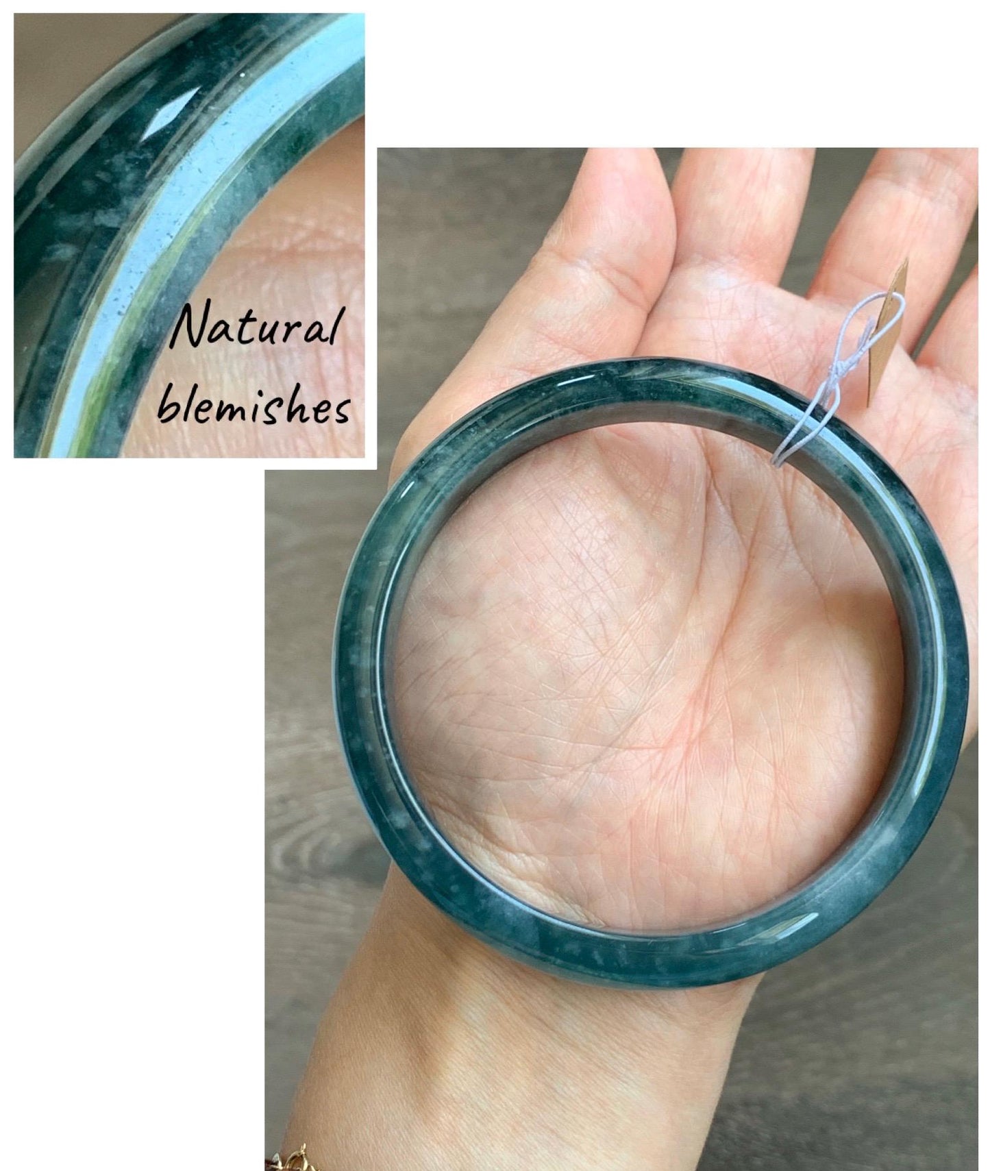 Certified Natural Grade A Guatemalan Icy Translucent Dark Teal Blue Jade Jadeite Wide Bangle Bracelet 68.26mm 8.43" 59g 天然冰危深蓝翡翠正圈手镯 1198