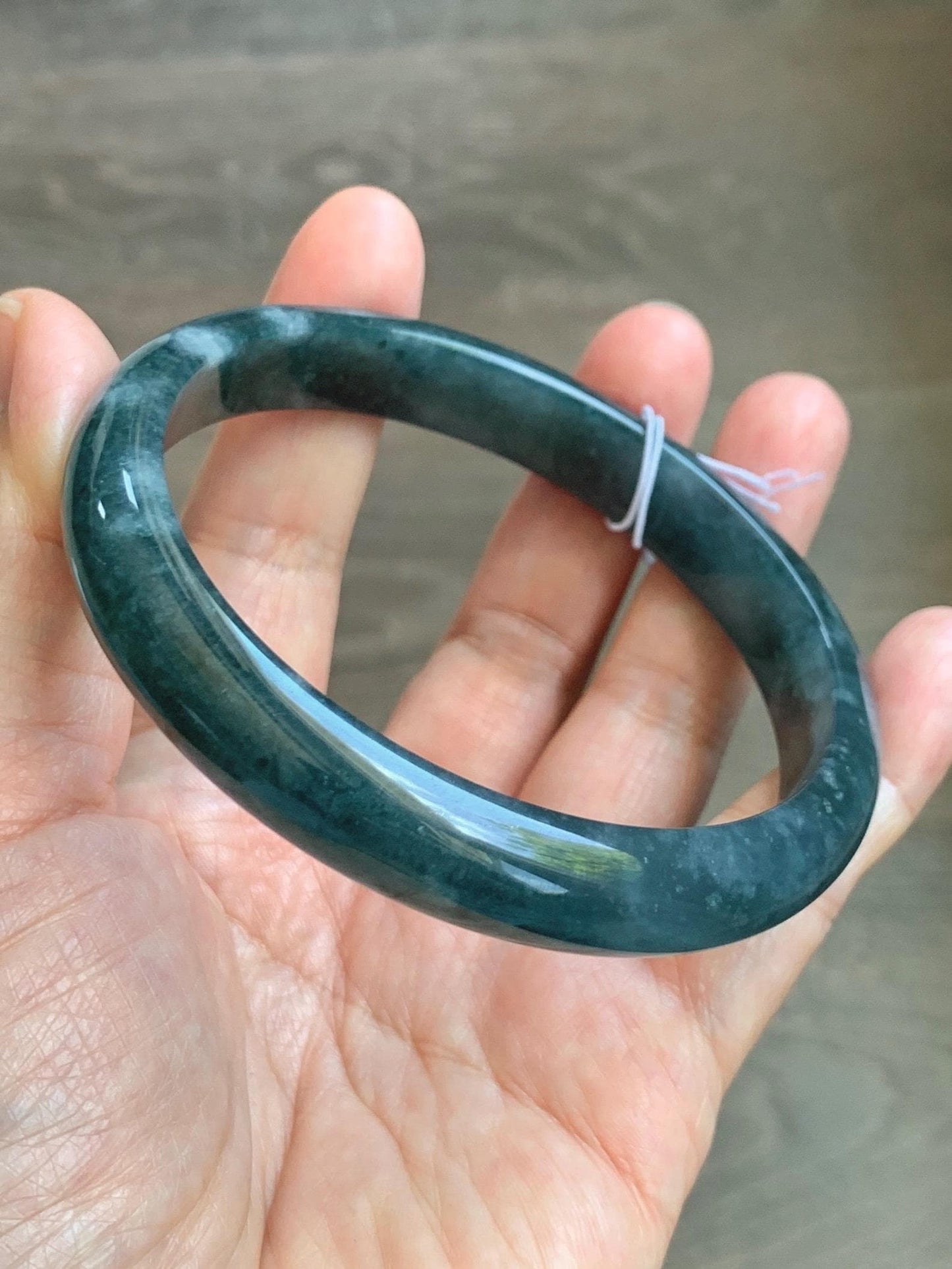 Certified Natural Grade A Guatemalan Icy Translucent Dark Teal Blue Jade Jadeite Wide Bangle Bracelet 68.11mm 8.42" 57.57g 天然冰危深蓝翡翠正圈手镯 1196
