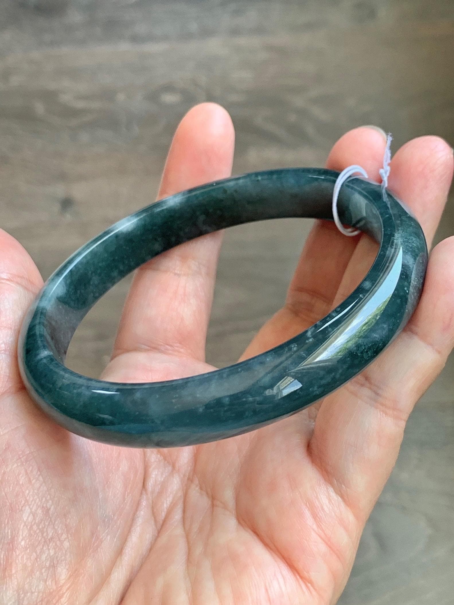 Certified Natural Grade A Guatemalan Icy Translucent Dark Teal Blue Jade Jadeite Wide Bangle Bracelet 68.11mm 8.42" 57.57g 天然冰危深蓝翡翠正圈手镯 1196
