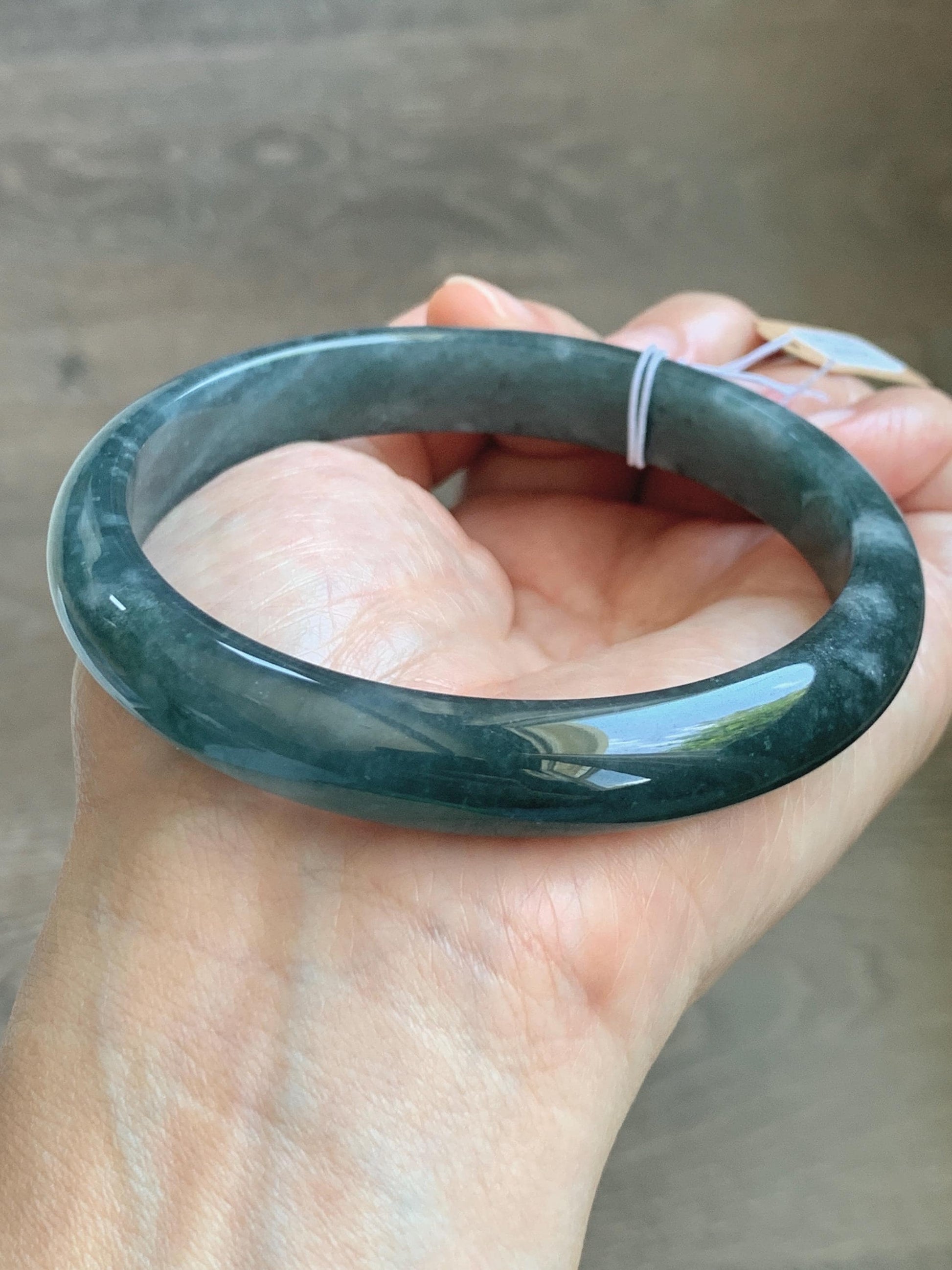 Certified Natural Grade A Guatemalan Icy Translucent Dark Teal Blue Jade Jadeite Wide Bangle Bracelet 68.11mm 8.42" 57.57g 天然冰危深蓝翡翠正圈手镯 1196