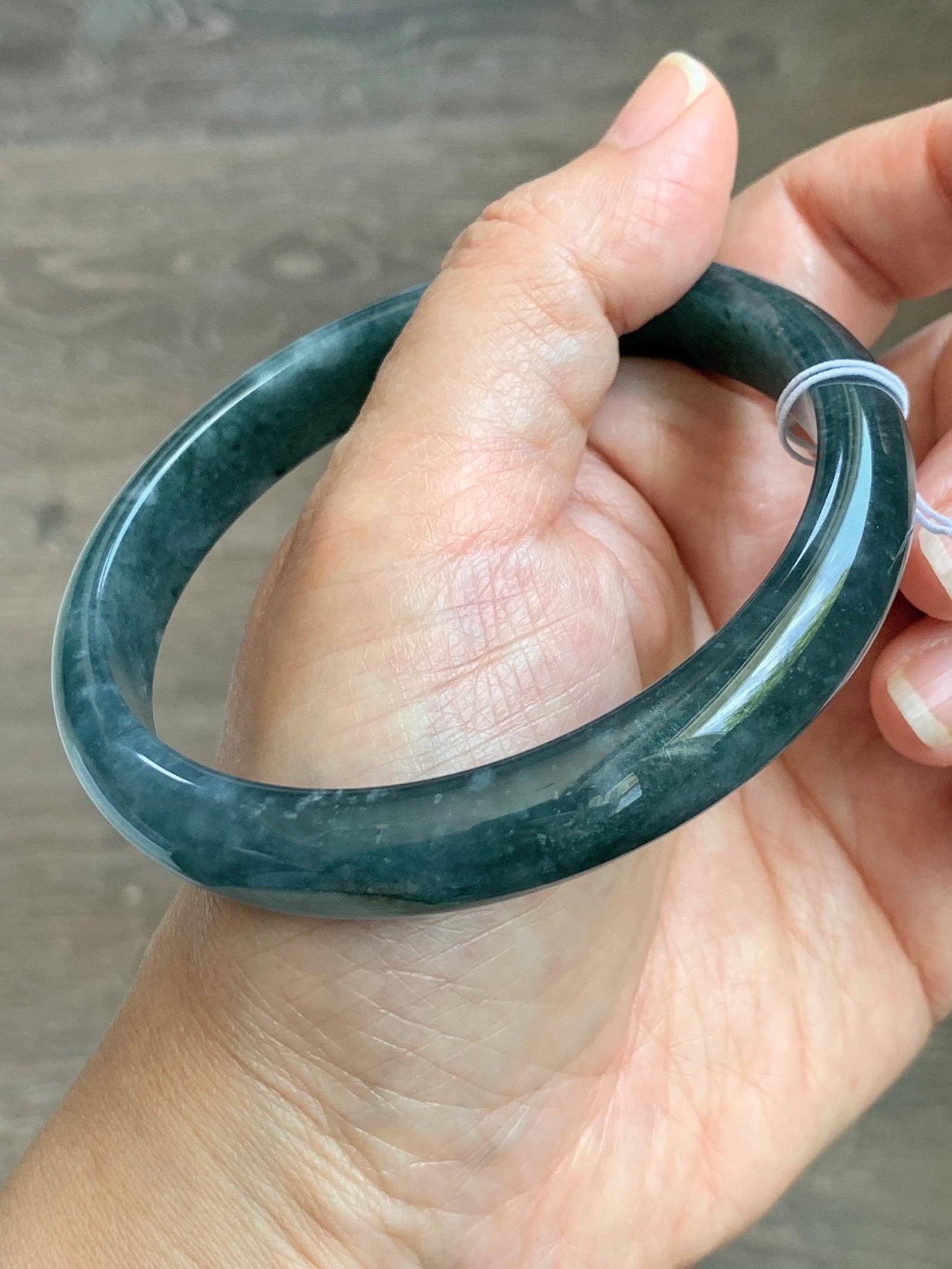 Certified Natural Grade A Guatemalan Icy Translucent Dark Teal Blue Jade Jadeite Wide Bangle Bracelet 68.11mm 8.42" 57.57g 天然冰危深蓝翡翠正圈手镯 1196
