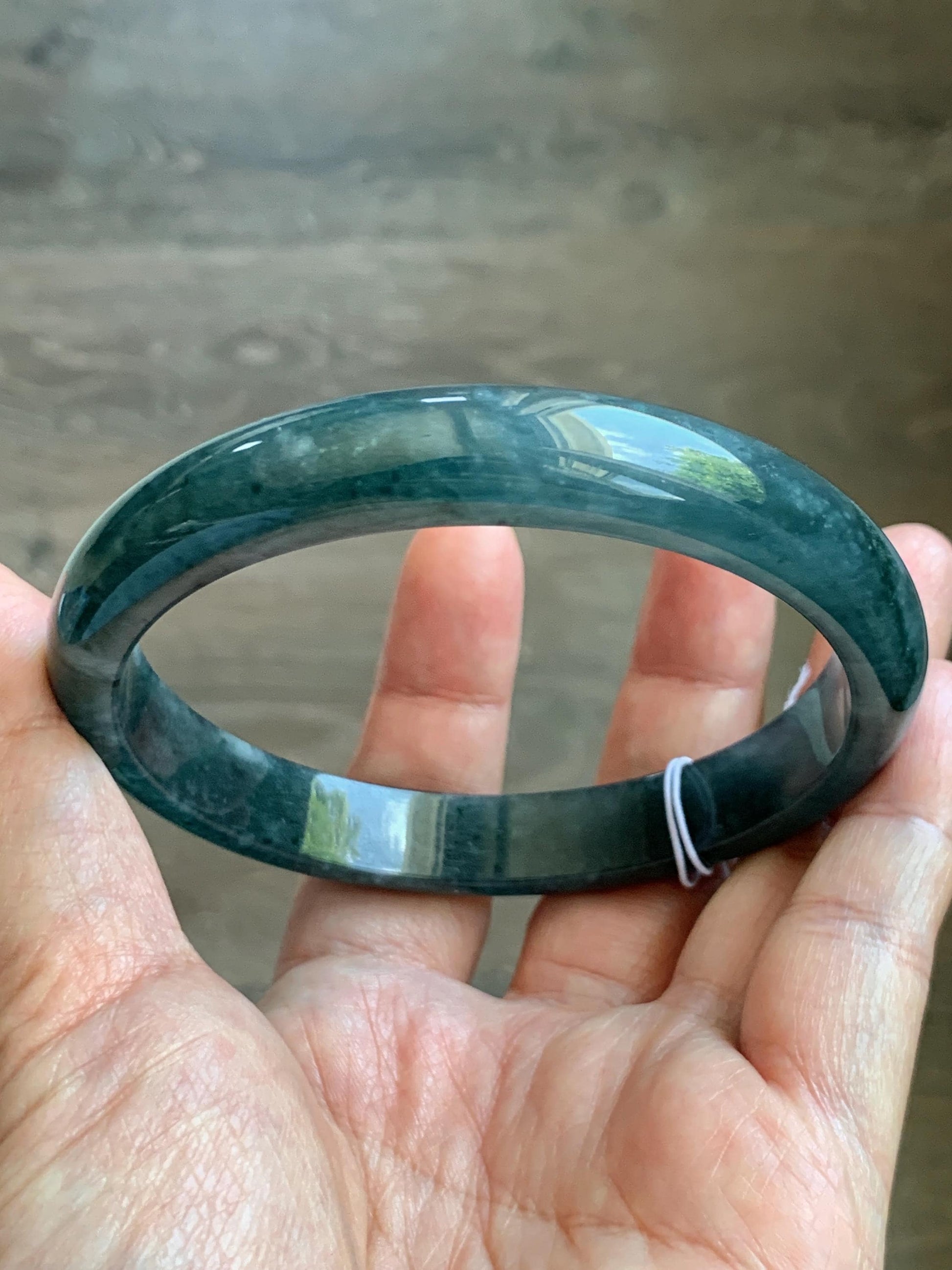 Certified Natural Grade A Guatemalan Icy Translucent Dark Teal Blue Jade Jadeite Wide Bangle Bracelet 68.11mm 8.42" 57.57g 天然冰危深蓝翡翠正圈手镯 1196