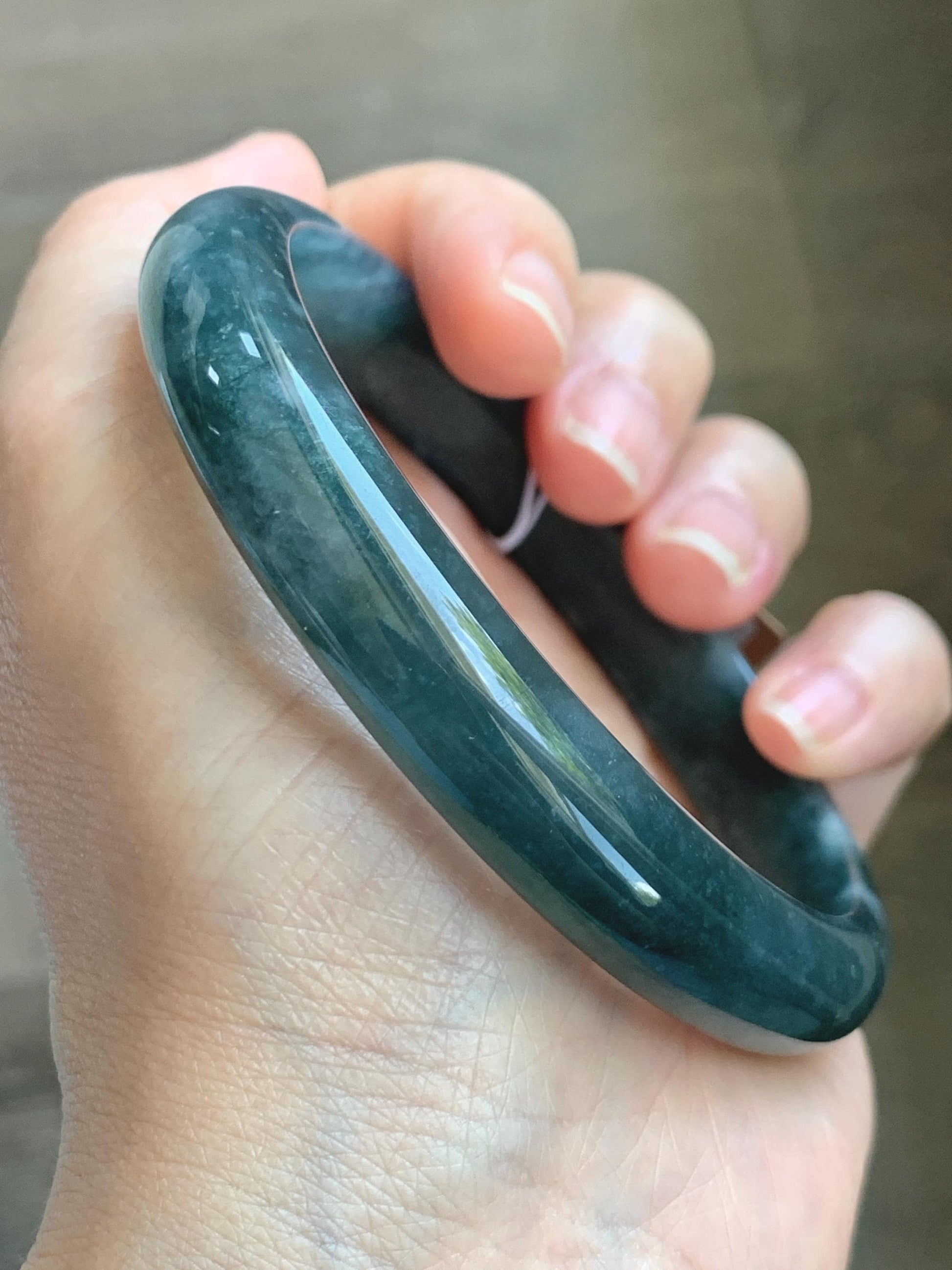 Certified Natural Grade A Guatemalan Icy Translucent Dark Teal Blue Jade Jadeite Wide Bangle Bracelet 68.11mm 8.42" 57.57g 天然冰危深蓝翡翠正圈手镯 1196