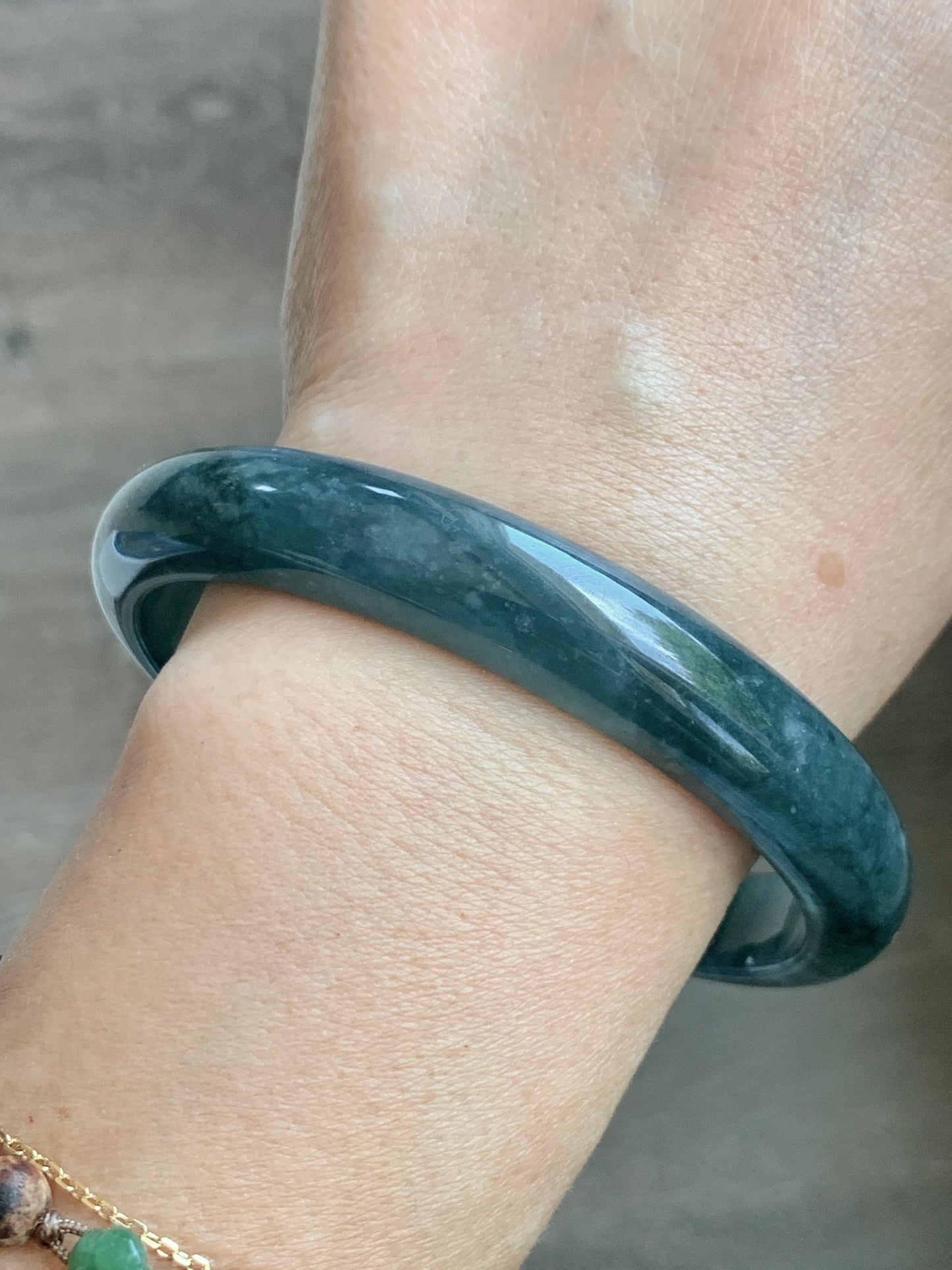 Certified Natural Grade A Guatemalan Icy Translucent Dark Teal Blue Jade Jadeite Wide Bangle Bracelet 68.11mm 8.42" 57.57g 天然冰危深蓝翡翠正圈手镯 1196