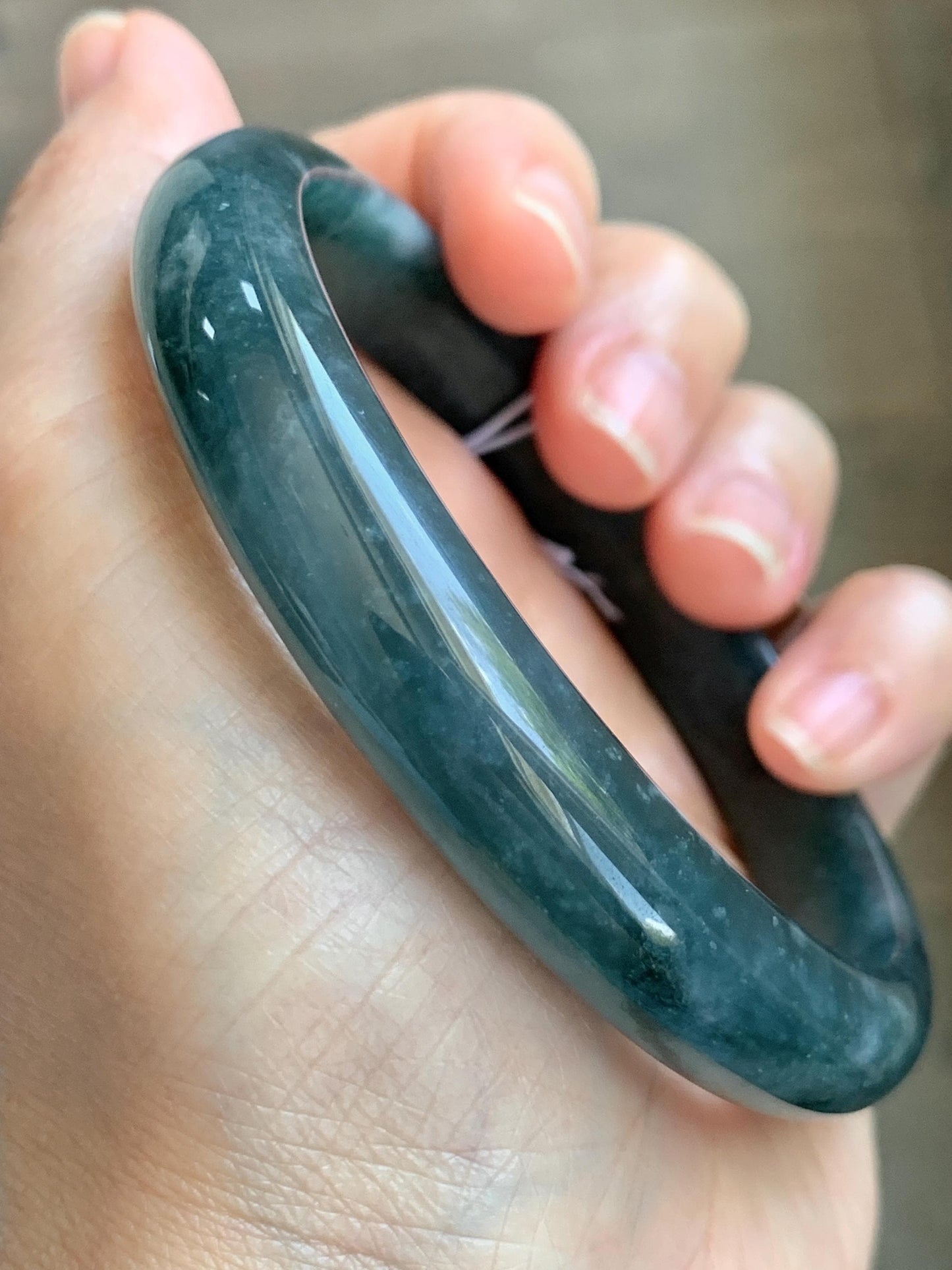 Certified Natural Grade A Guatemalan Icy Translucent Dark Teal Blue Jade Jadeite Wide Bangle Bracelet 68.11mm 8.42" 57.57g 天然冰危深蓝翡翠正圈手镯 1196