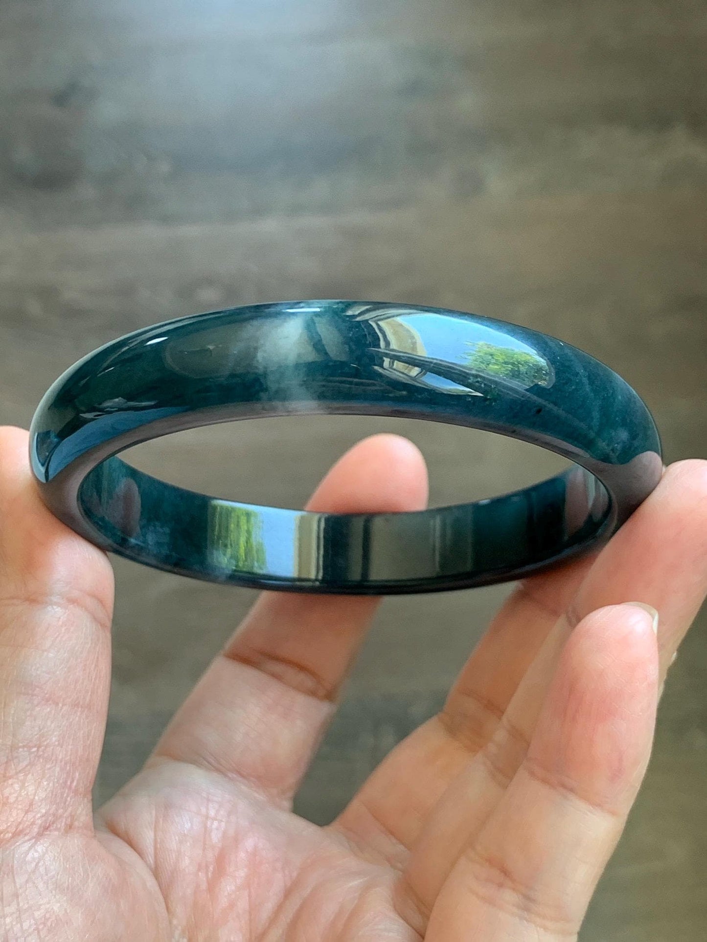 Certified Natural Grade A Guatemalan Icy Translucent Dark Aegean Blue Jade Jadeite Wide Bangle Bracelet 61.98mm 7.66" 天然冰危深牛仔蓝翡翠正圈手镯 1204