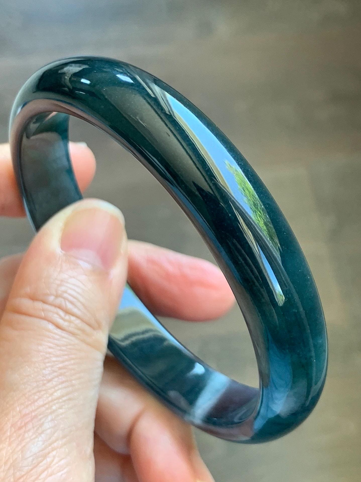 Certified Natural Grade A Guatemalan Icy Translucent Dark Aegean Blue Jade Jadeite Wide Bangle Bracelet 61.98mm 7.66" 天然冰危深牛仔蓝翡翠正圈手镯 1204
