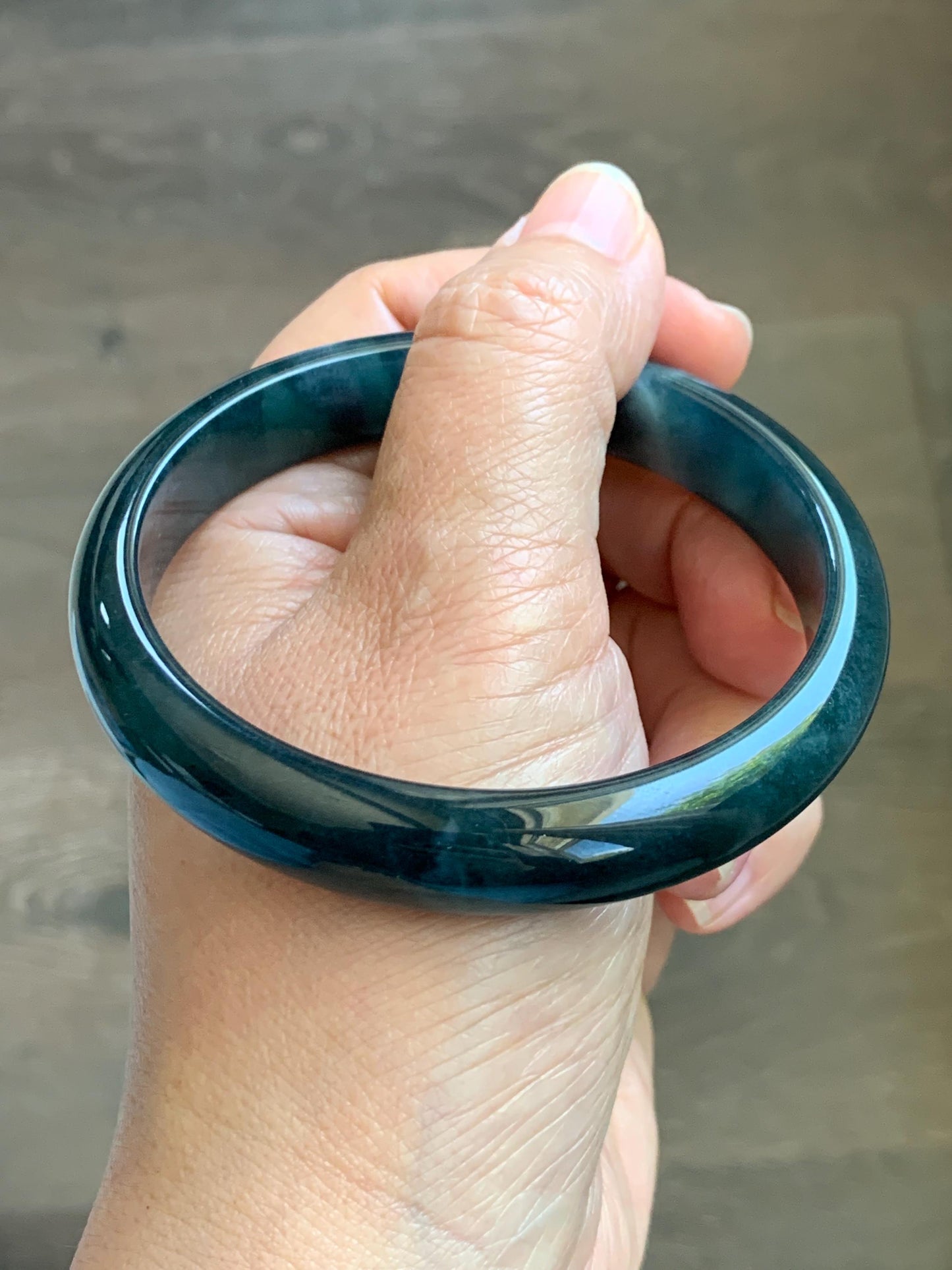 Certified Natural Grade A Guatemalan Icy Translucent Dark Aegean Blue Jade Jadeite Wide Bangle Bracelet 61.98mm 7.66" 天然冰危深牛仔蓝翡翠正圈手镯 1204