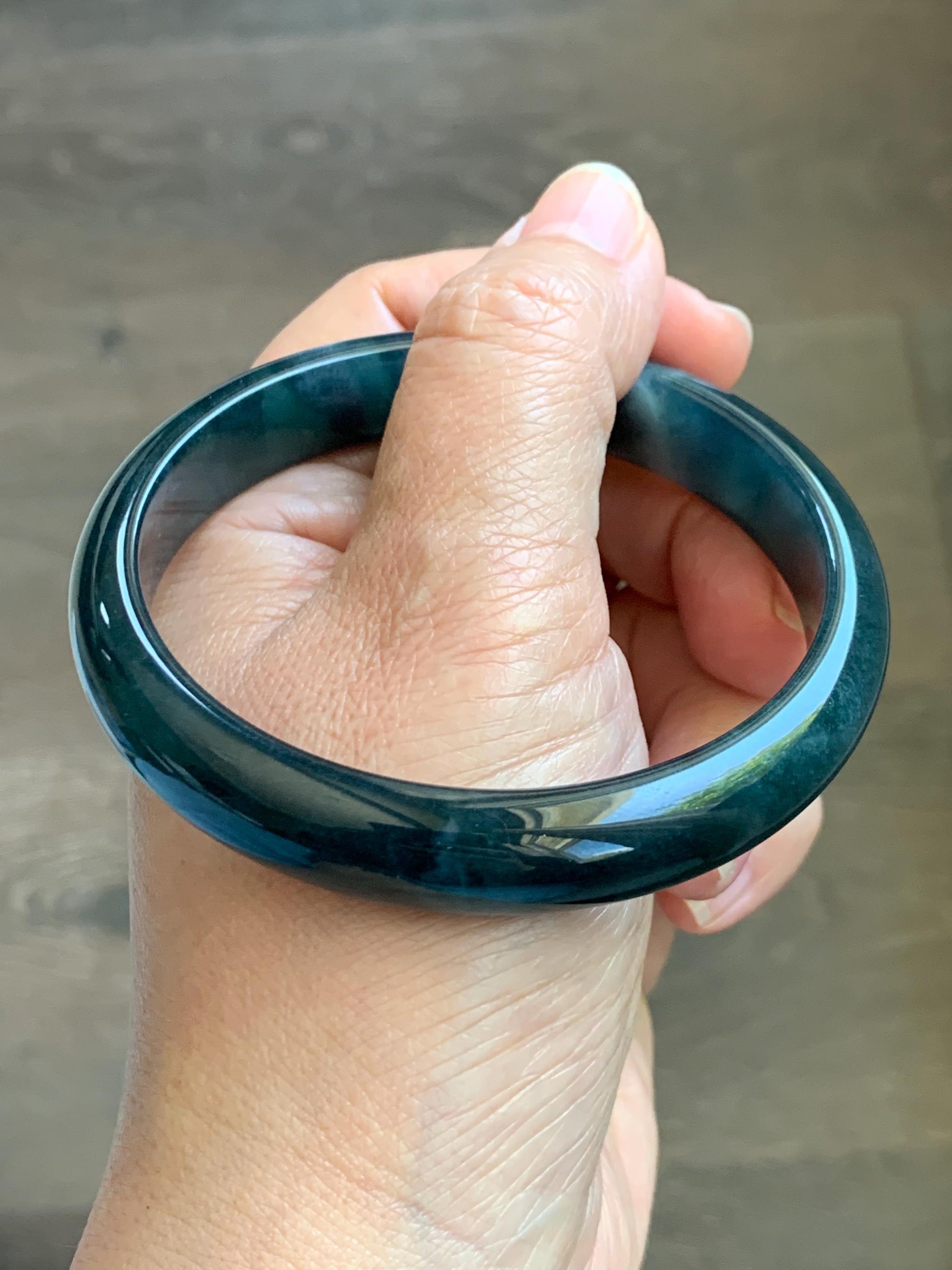 Certified Natural Grade A Guatemalan Icy Translucent Dark Aegean Blue Jade Jadeite Wide Bangle Bracelet 61.98mm 7.66" 天然冰危深牛仔蓝翡翠正圈手镯 1204