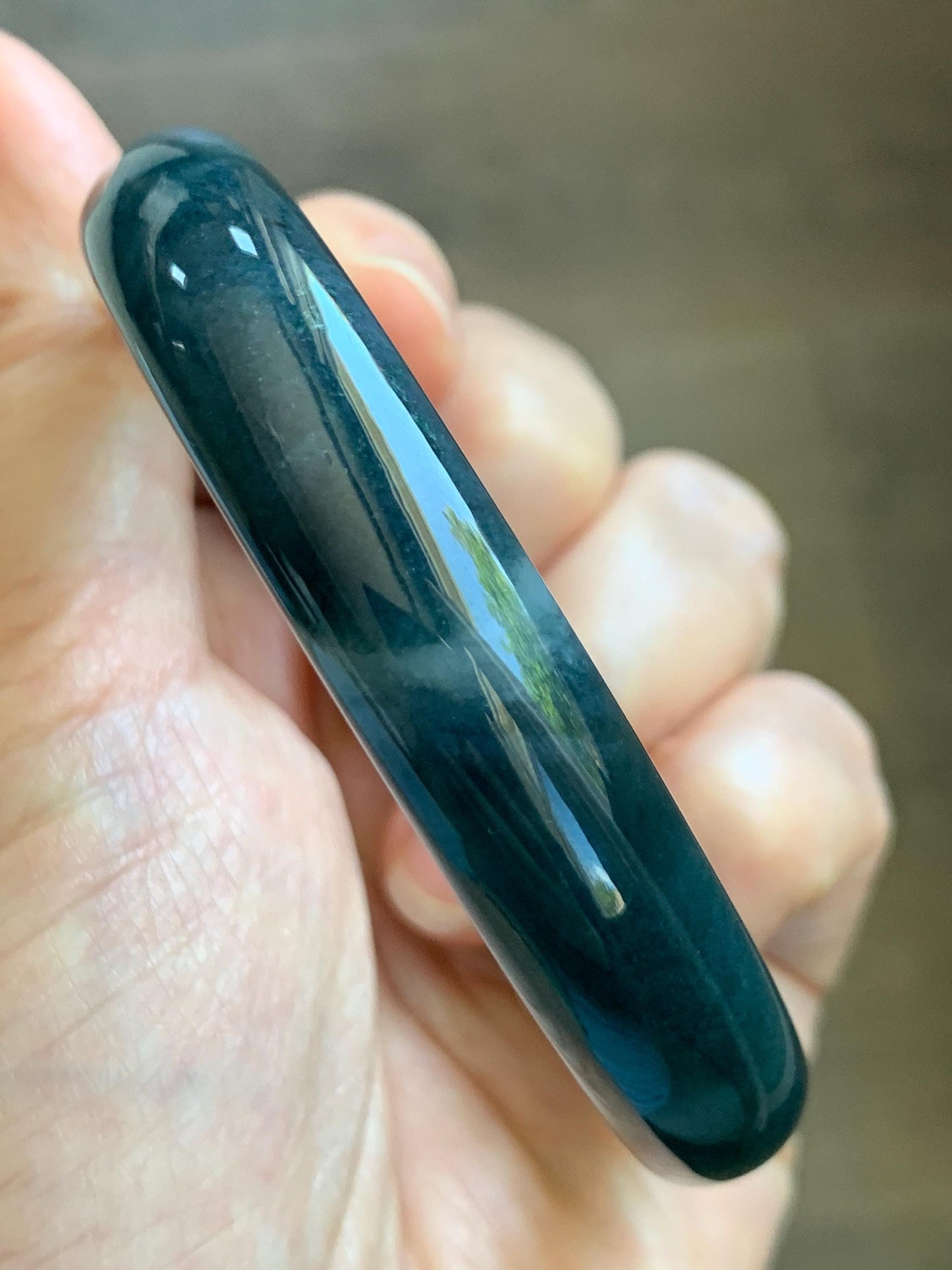 Certified Natural Grade A Guatemalan Icy Translucent Dark Aegean Blue Jade Jadeite Wide Bangle Bracelet 61.98mm 7.66" 天然冰危深牛仔蓝翡翠正圈手镯 1204