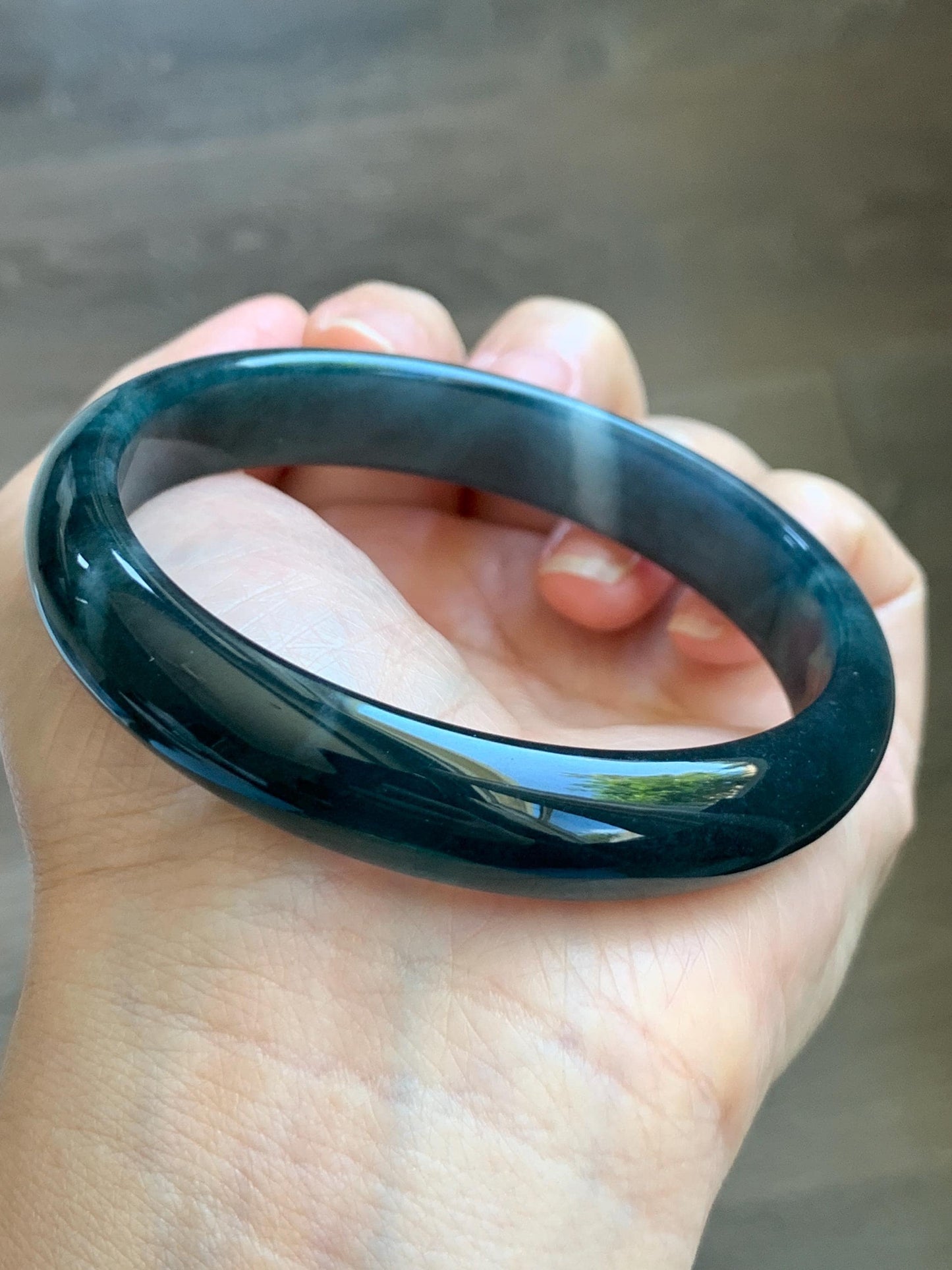 Certified Natural Grade A Guatemalan Icy Translucent Dark Aegean Blue Jade Jadeite Wide Bangle Bracelet 61.98mm 7.66" 天然冰危深牛仔蓝翡翠正圈手镯 1204
