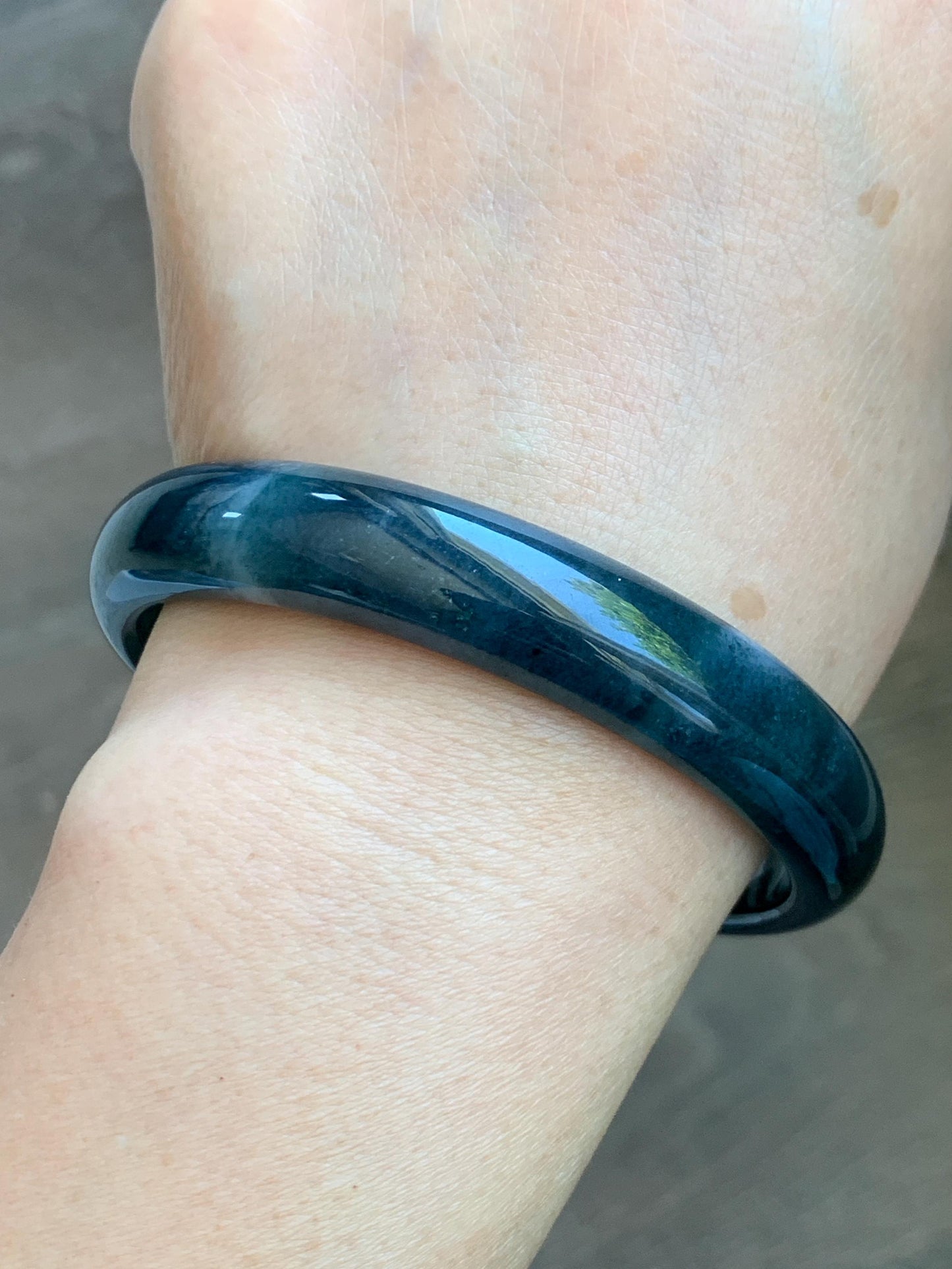 Certified Natural Grade A Guatemalan Icy Translucent Dark Aegean Blue Jade Jadeite Wide Bangle Bracelet 61.98mm 7.66" 天然冰危深牛仔蓝翡翠正圈手镯 1204