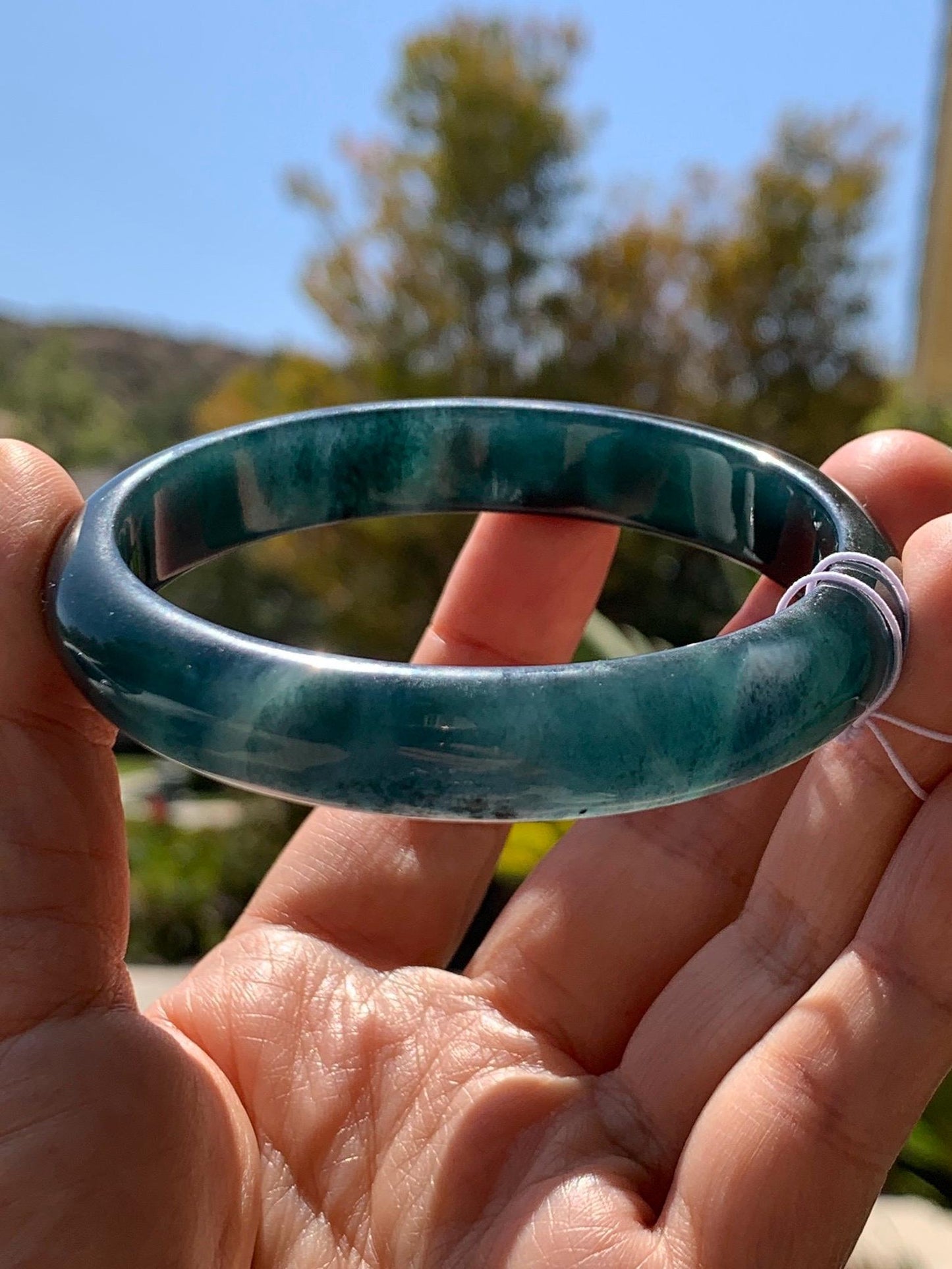 Certified Natural Grade A Guatemalan Icy Translucent Dark Aegean Blue Jade Jadeite Wide Bangle Bracelet 61.98mm 7.66" 天然冰危深牛仔蓝翡翠正圈手镯 1204