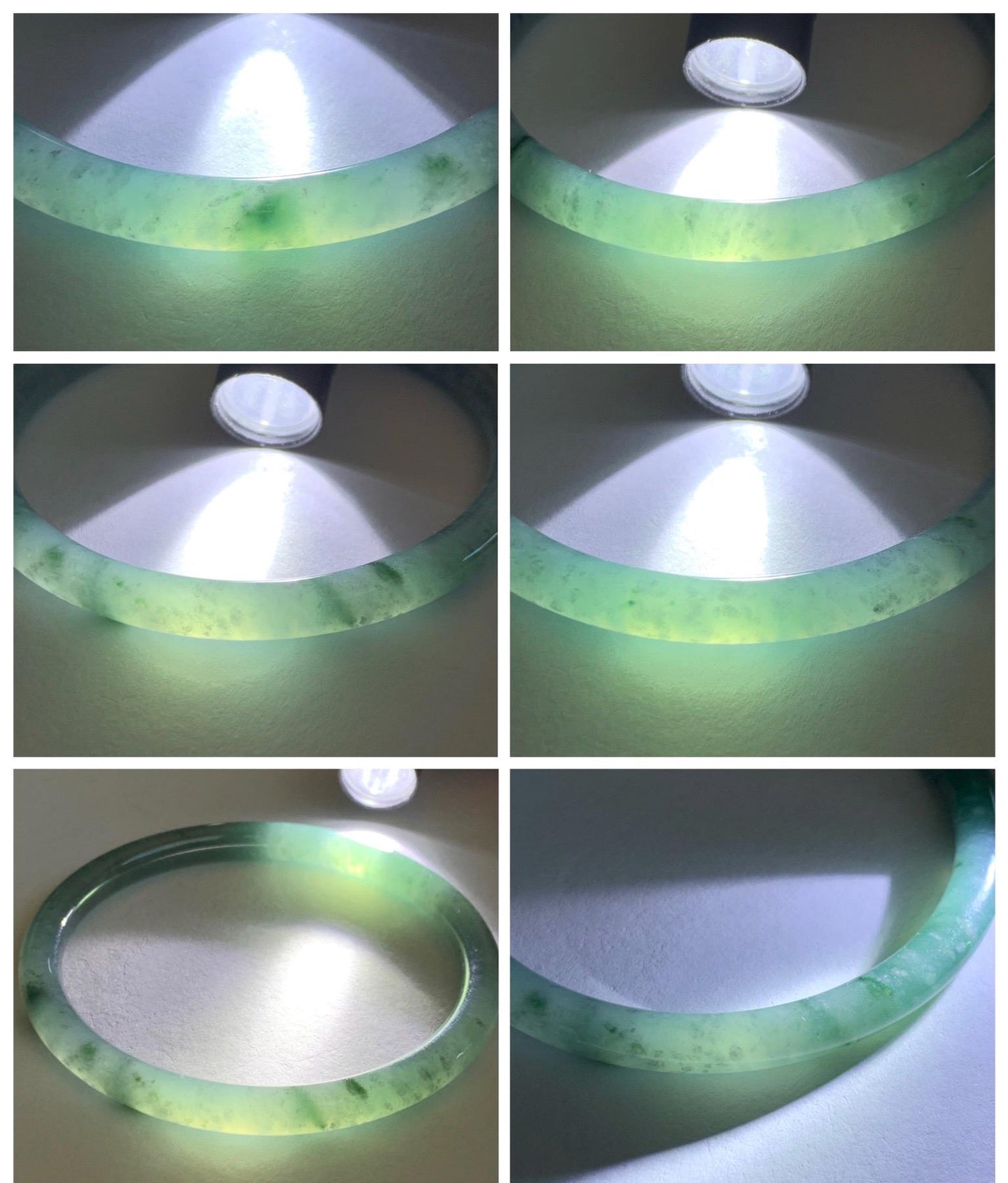 Certified Natural Grade A Guatemalan Icy Translucent Dusty Teal Green Jade Jadeite Slim Bangle 62.09mm 7.67” 24.35g 天然冰胶危蓝绿翡翠细圆条手镯 1220