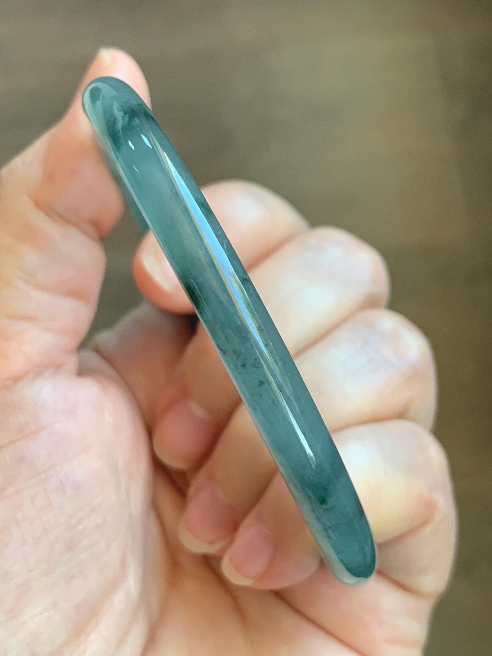 Certified Natural Grade A Guatemalan Icy Translucent Dusty Teal Green Jade Jadeite Slim Bangle 62.09mm 7.67” 24.35g 天然冰胶危蓝绿翡翠细圆条手镯 1220