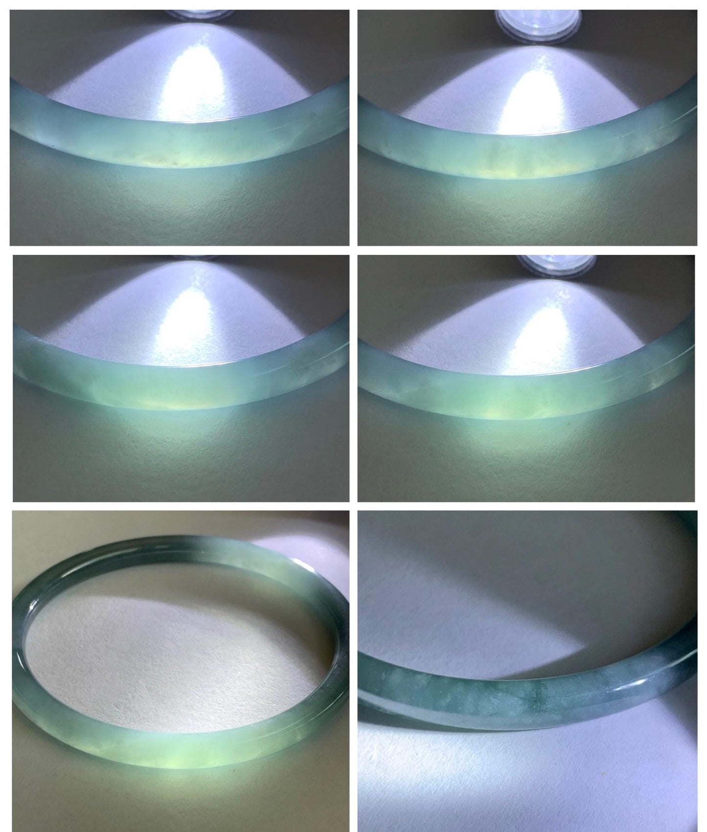 Certified Natural Grade A Guatemalan Icy Translucent Dusty Teal Blue Jade Jadeite Slim Bangle 65.69mm 8.12” 23.5g 天然冰胶危蓝绿翡翠细圆条手镯 1211