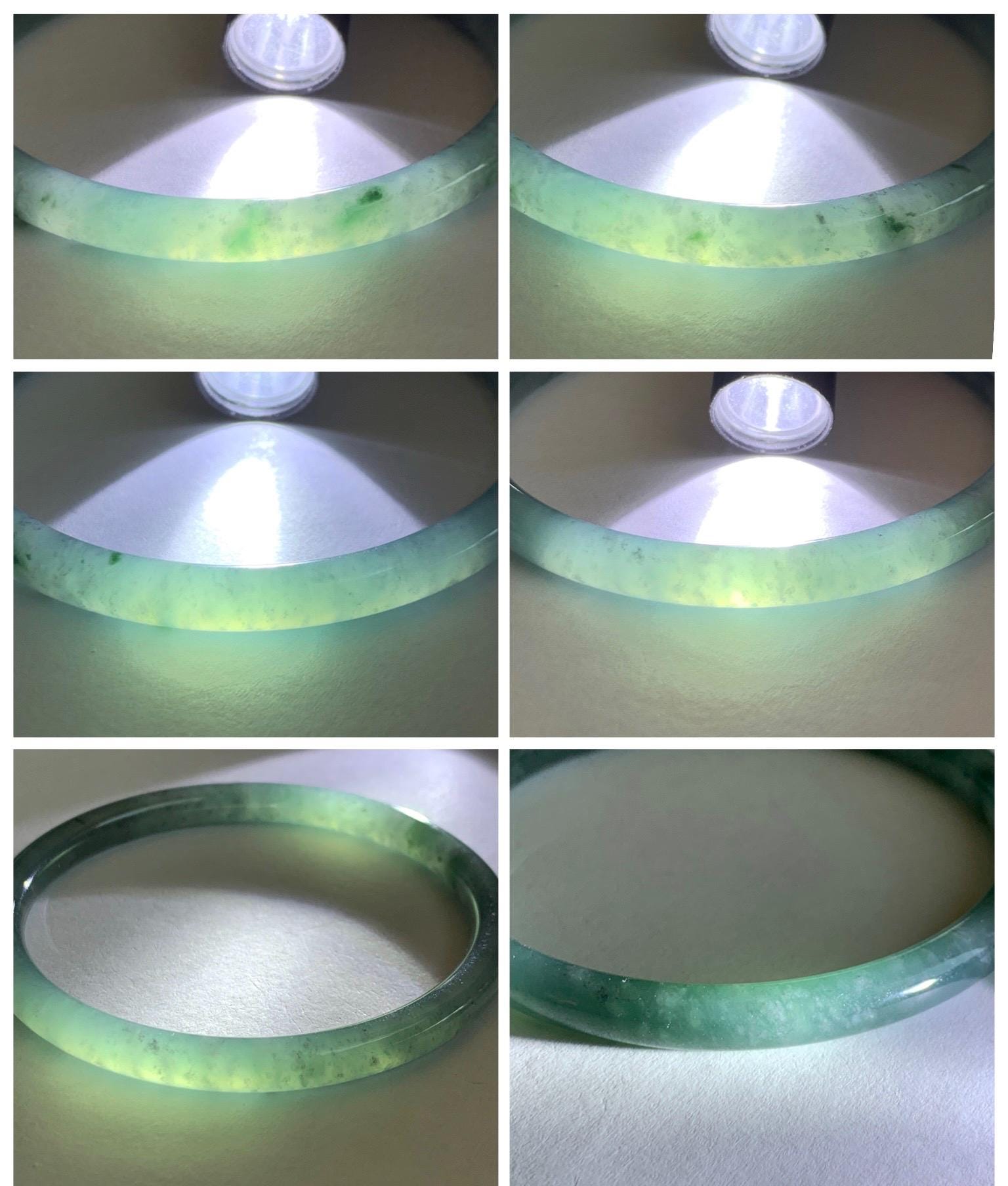 Certified Natural Grade A Guatemalan Icy Translucent Dusty Teal Green Jade Jadeite Slim Bangle 62.65mm 7.74” 22.85g 天然冰胶危蓝绿翡翠细圆条手镯 1219