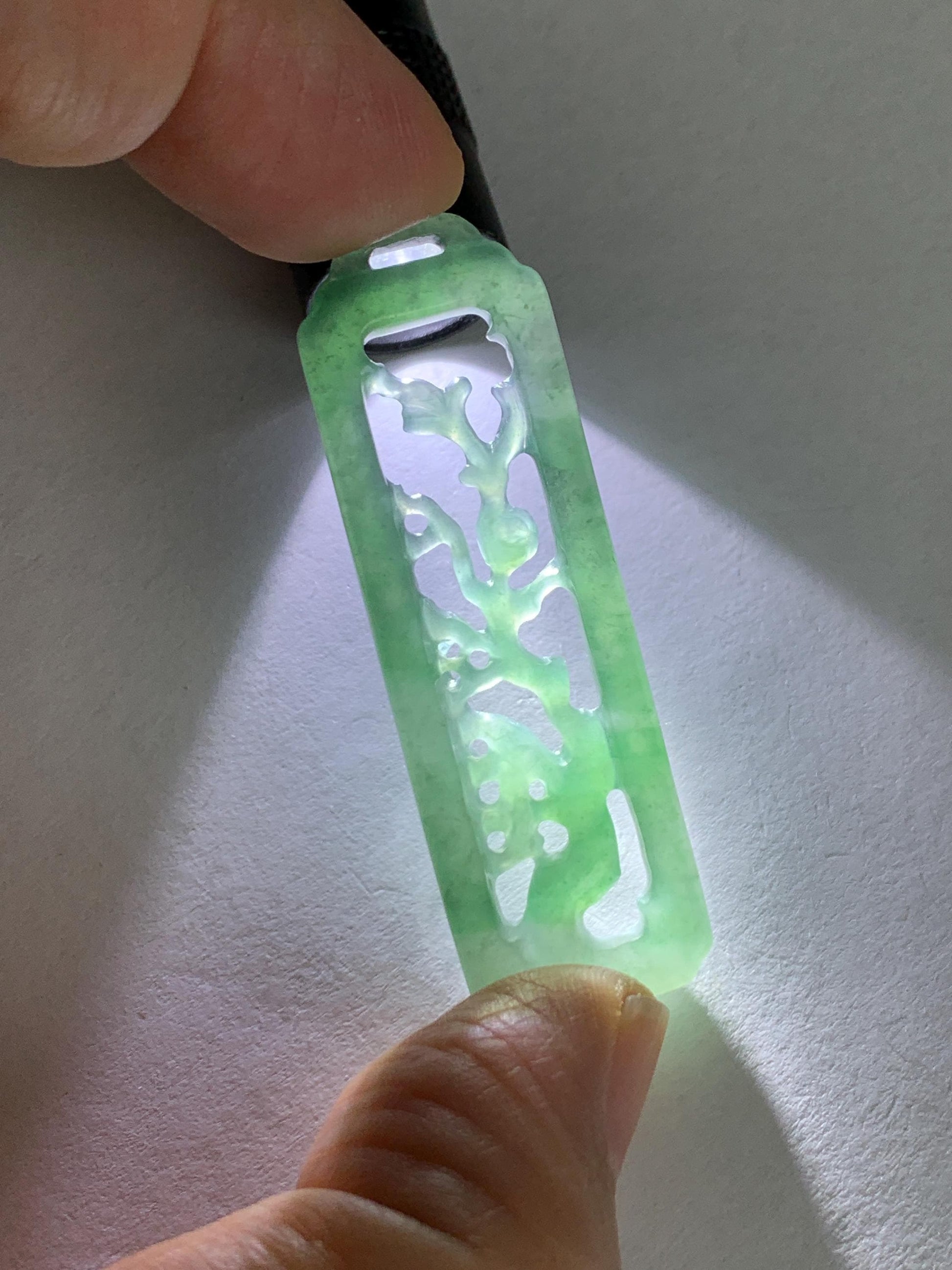 Natural Grade A Guatemalan Icy Translucent Dusty Teal Green Jade Jadeite Carved Cherry Blossom Pendant