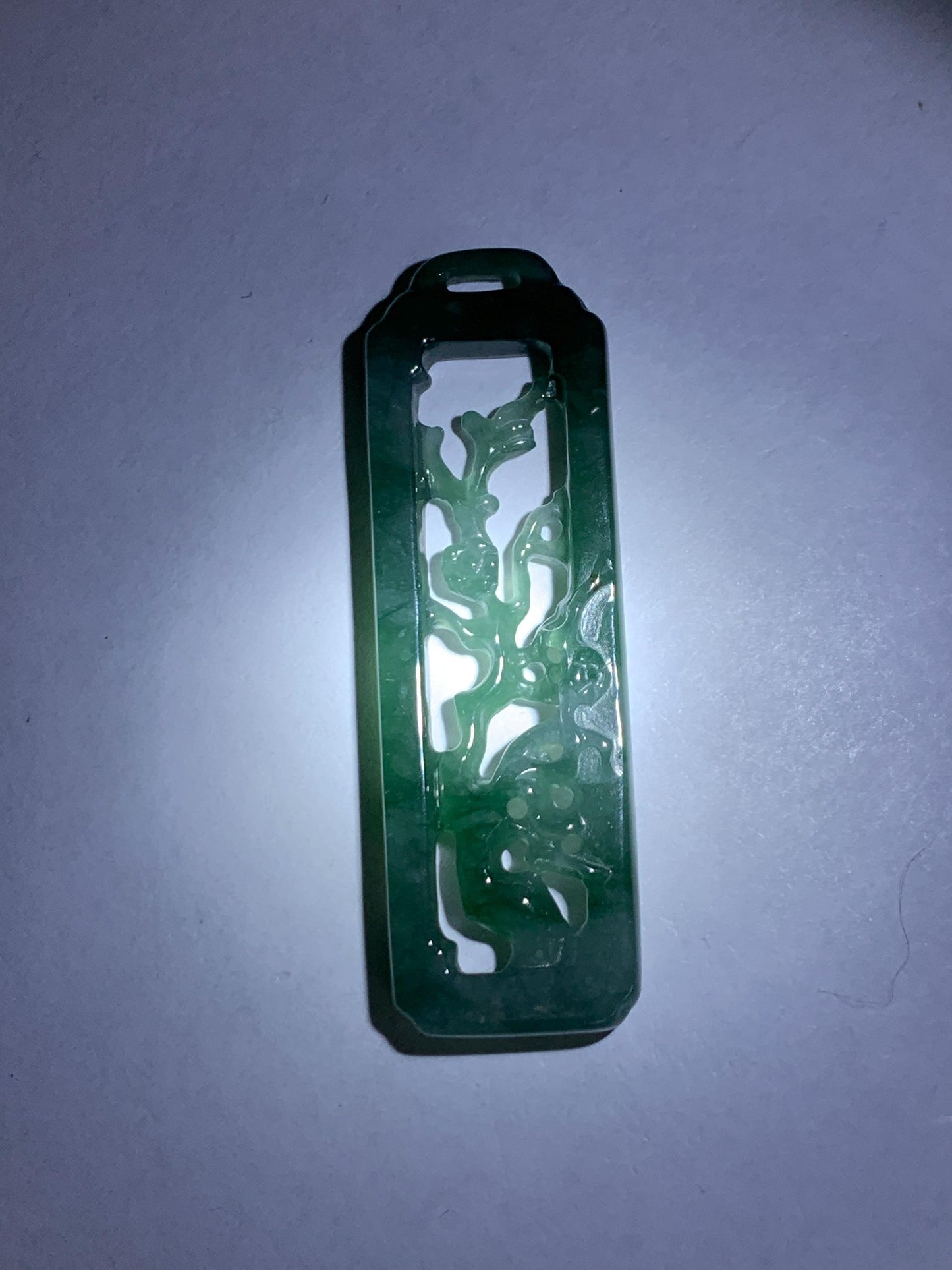 Natural Grade A Guatemalan Icy Translucent Dusty Teal Green Jade Jadeite Carved Cherry Blossom Pendant