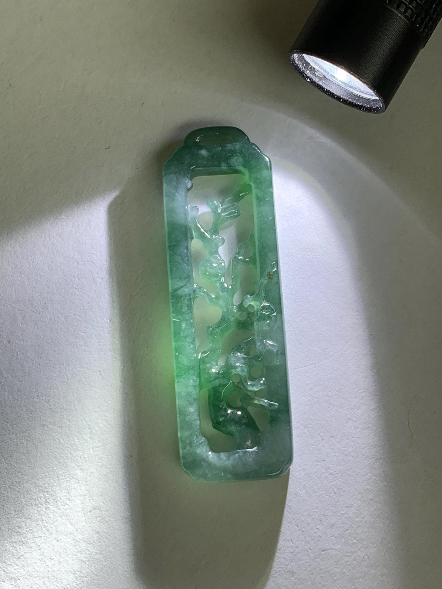Natural Grade A Guatemalan Icy Translucent Dusty Teal Green Jade Jadeite Carved Cherry Blossom Pendant