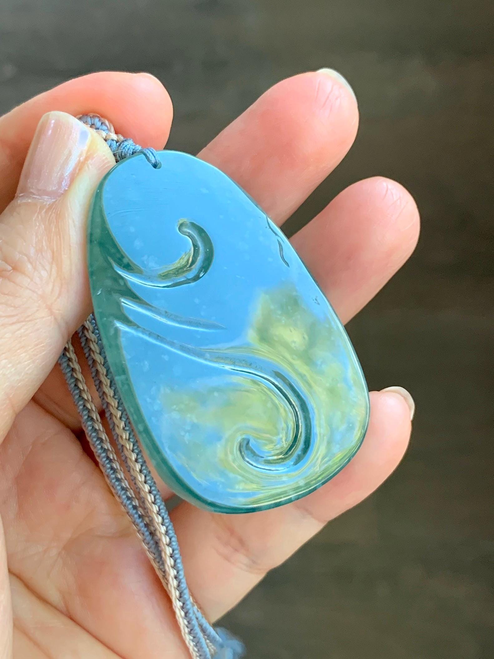 Natural Grade A Guatemalan Icy Translucent Dark Teal Blue Jade Jadeite Deer Cherry Blossom Pendant Rope Necklace 27g 天然冰胶危蓝绿翡翠梅花鹿吊坠 WML220