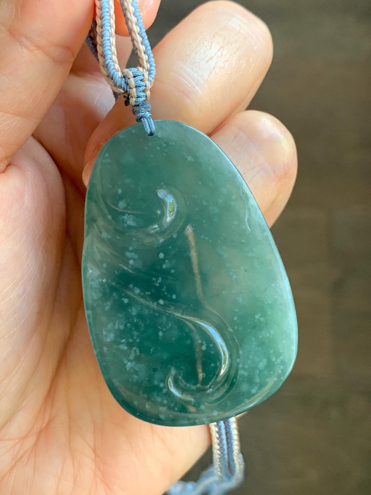 Natural Grade A Guatemalan Icy Translucent Dark Teal Blue Jade Jadeite Deer Cherry Blossom Pendant Rope Necklace 27g 天然冰胶危蓝绿翡翠梅花鹿吊坠 WML220