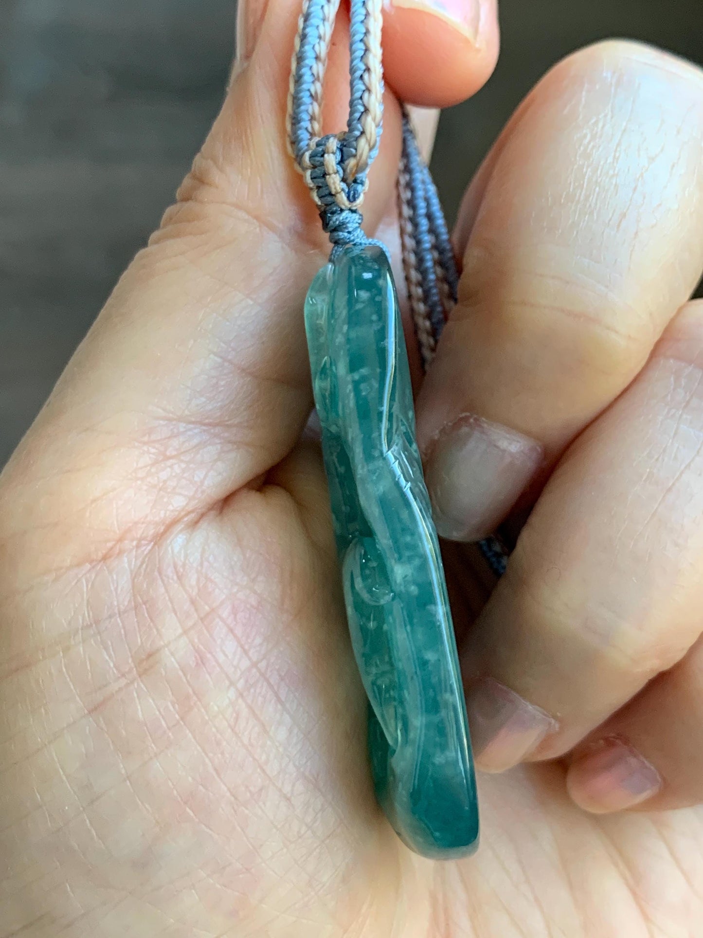 Natural Grade A Guatemalan Icy Translucent Dark Teal Blue Jade Jadeite Deer Cherry Blossom Pendant Rope Necklace 27g 天然冰胶危蓝绿翡翠梅花鹿吊坠 WML220