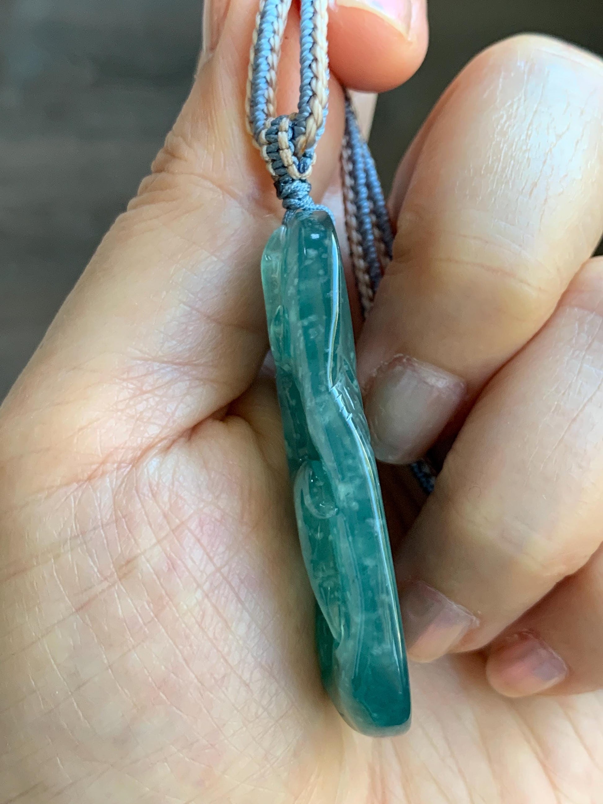 Natural Grade A Guatemalan Icy Translucent Dark Teal Blue Jade Jadeite Deer Cherry Blossom Pendant Rope Necklace 27g 天然冰胶危蓝绿翡翠梅花鹿吊坠 WML220