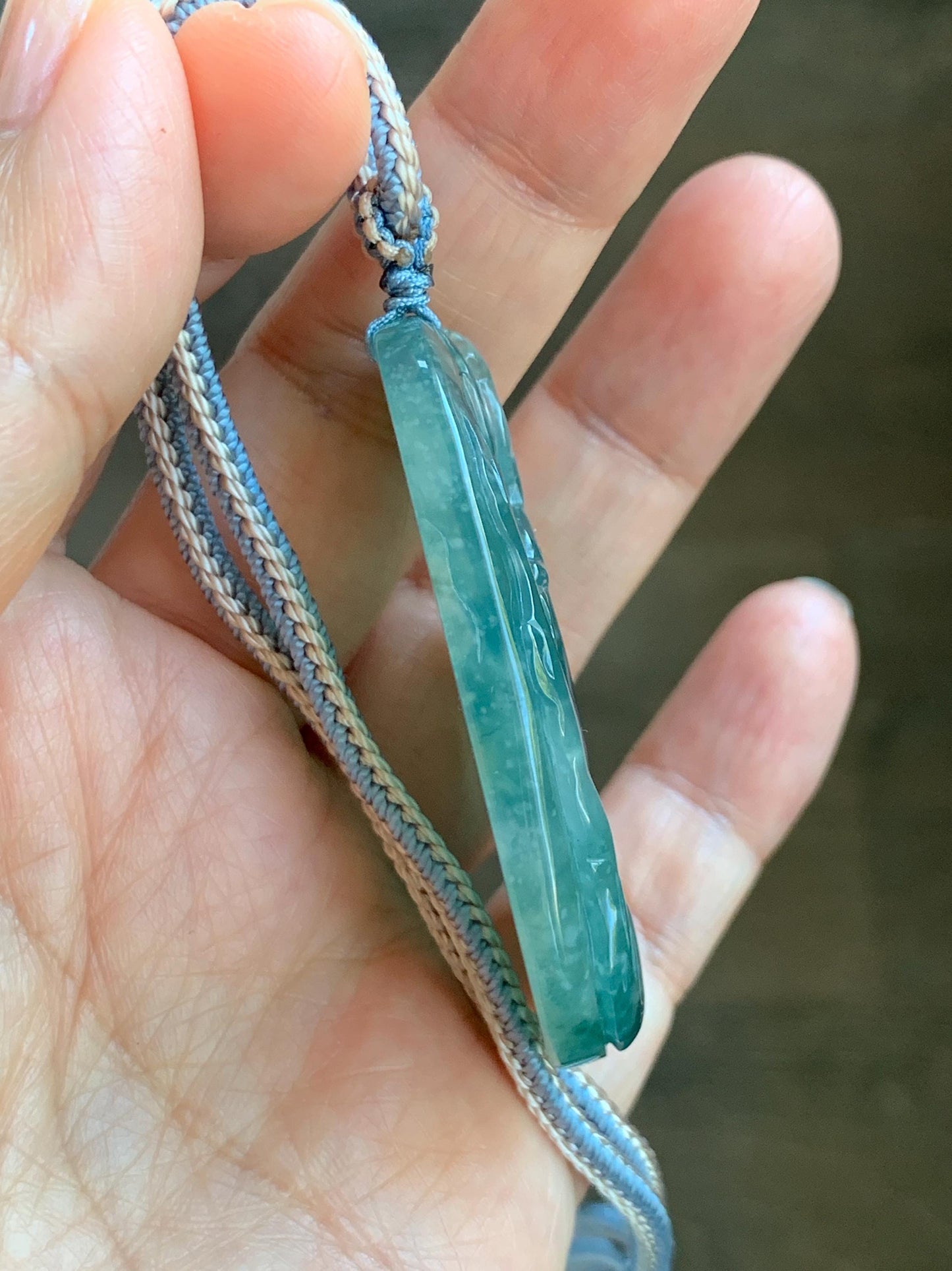 Natural Grade A Guatemalan Icy Translucent Dark Teal Blue Jade Jadeite Deer Cherry Blossom Pendant Rope Necklace 27g 天然冰胶危蓝绿翡翠梅花鹿吊坠 WML220