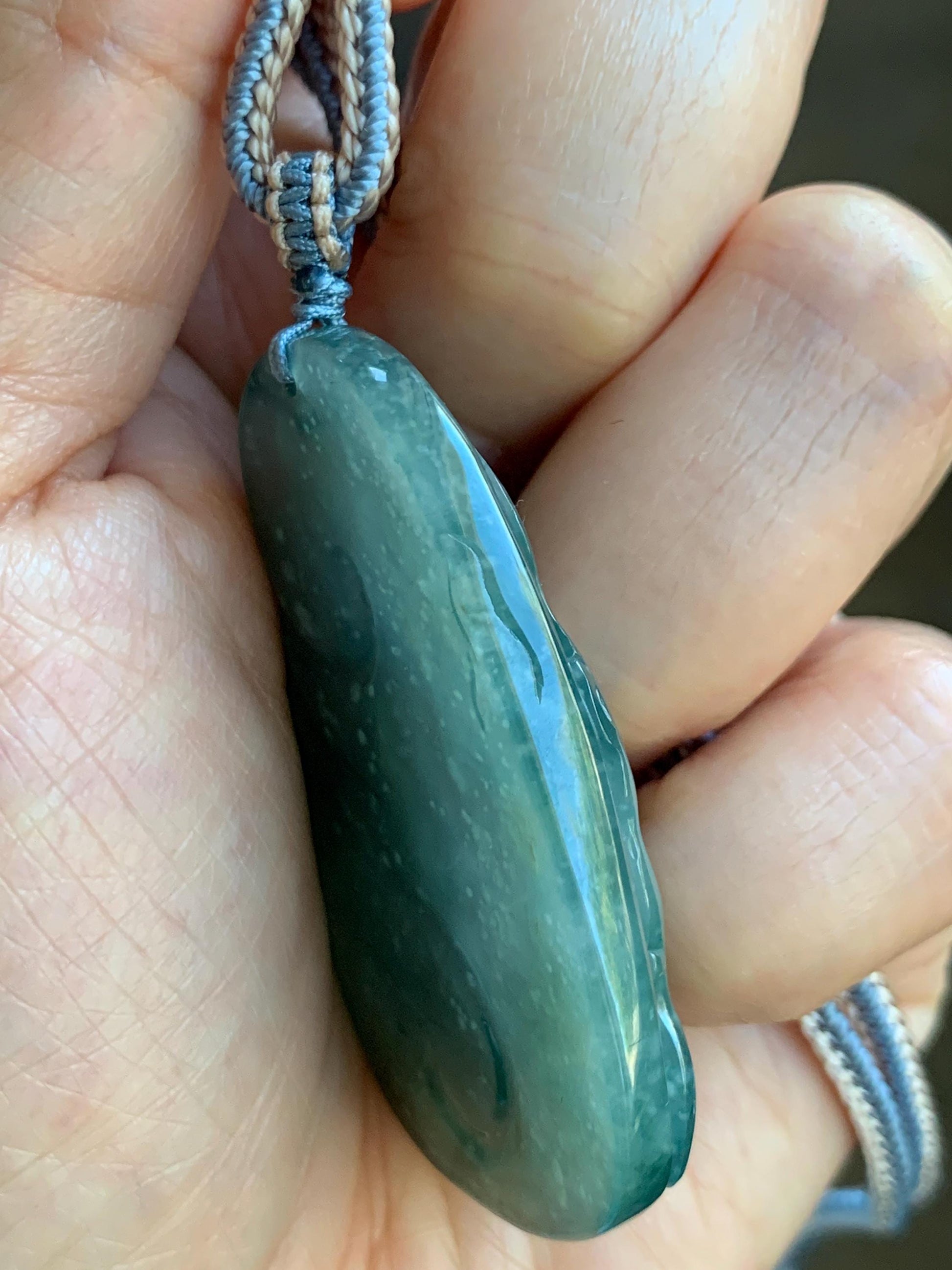 Natural Grade A Guatemalan Icy Translucent Dark Teal Blue Jade Jadeite Deer Cherry Blossom Pendant Rope Necklace 27g 天然冰胶危蓝绿翡翠梅花鹿吊坠 WML220