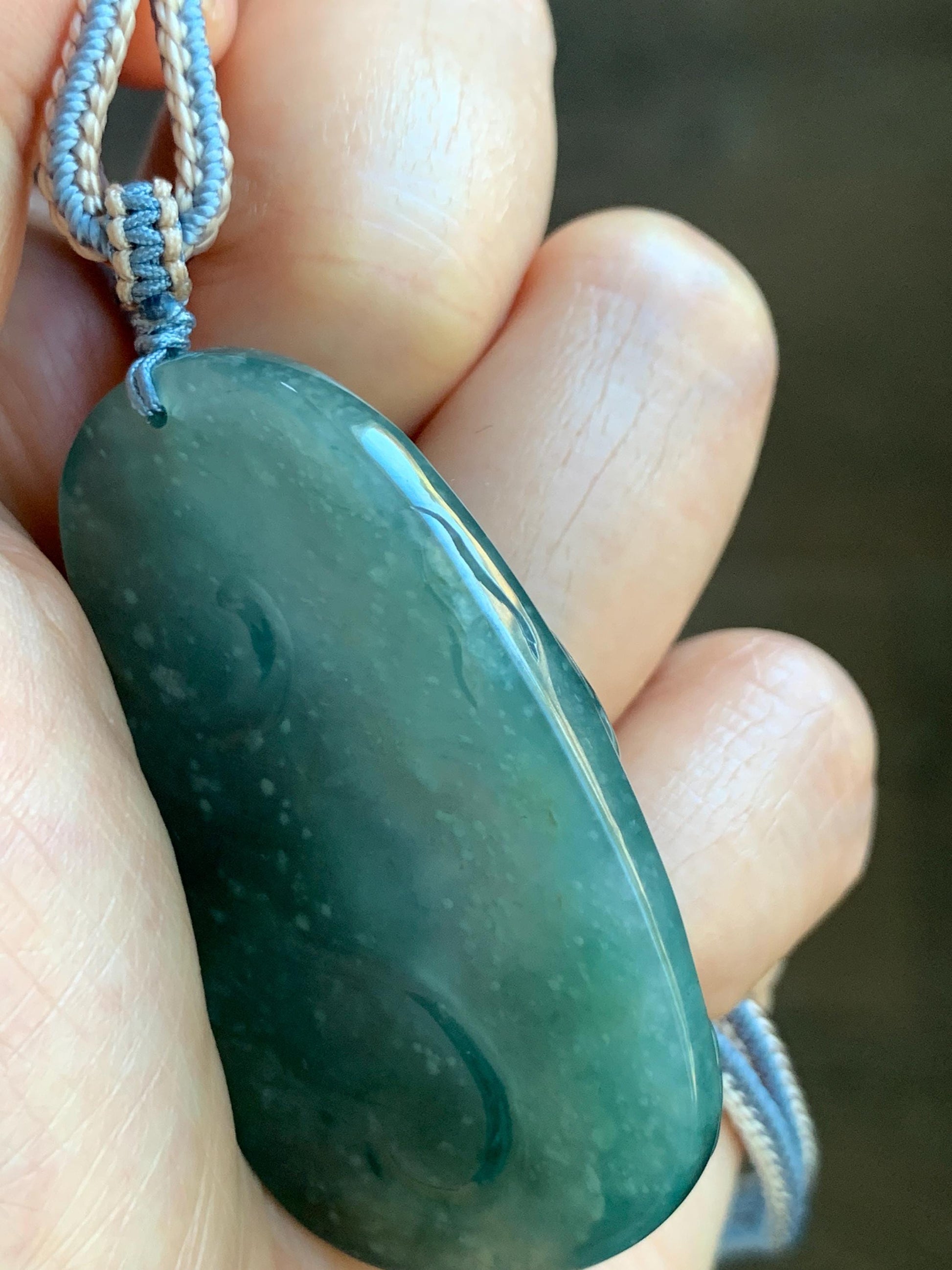 Natural Grade A Guatemalan Icy Translucent Dark Teal Blue Jade Jadeite Deer Cherry Blossom Pendant Rope Necklace 27g 天然冰胶危蓝绿翡翠梅花鹿吊坠 WML220