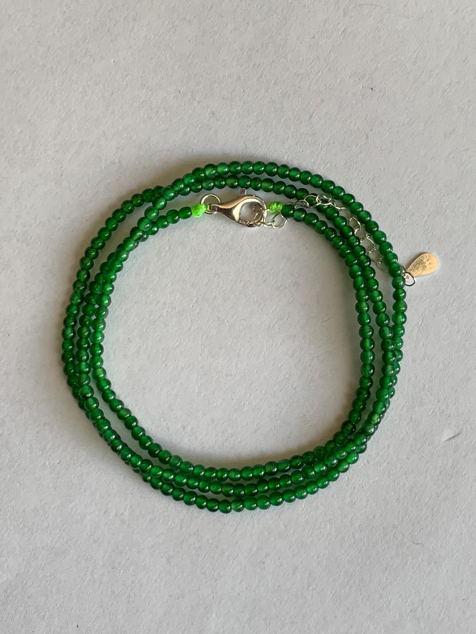 Certified Natural Grade A Guatemalan Icy Vibrant Green Jade Jadeite Petite Beaded Necklace Sterling Silver 2.5-2.7mm 6.79g 天然冰危绿翡翠小圆珠项链 470