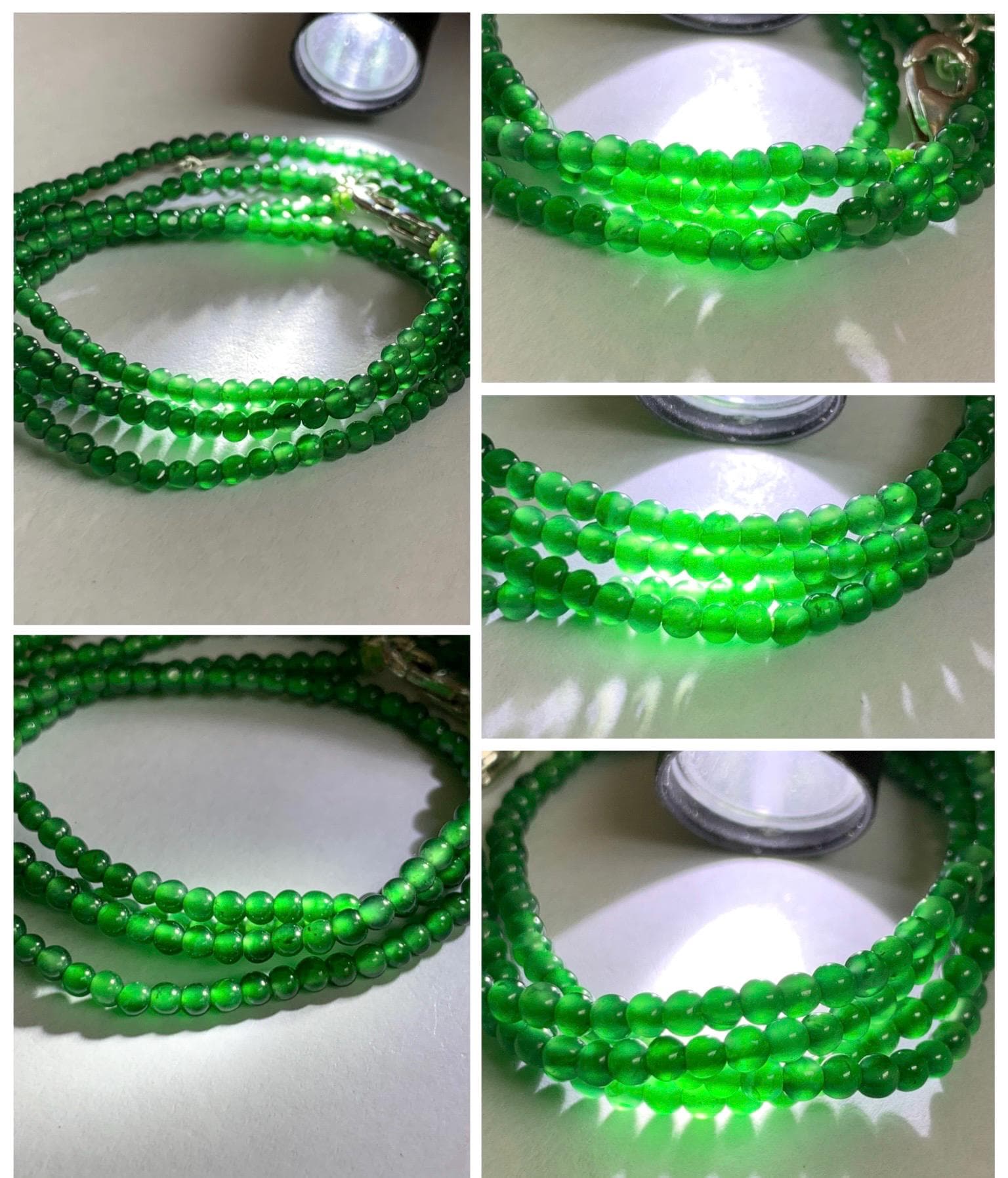 Certified Natural Grade A Guatemalan Icy Vibrant Green Jade Jadeite Petite Beaded Necklace Sterling Silver 2.5-2.7mm 6.75g 天然冰危绿翡翠小圆珠项链 469