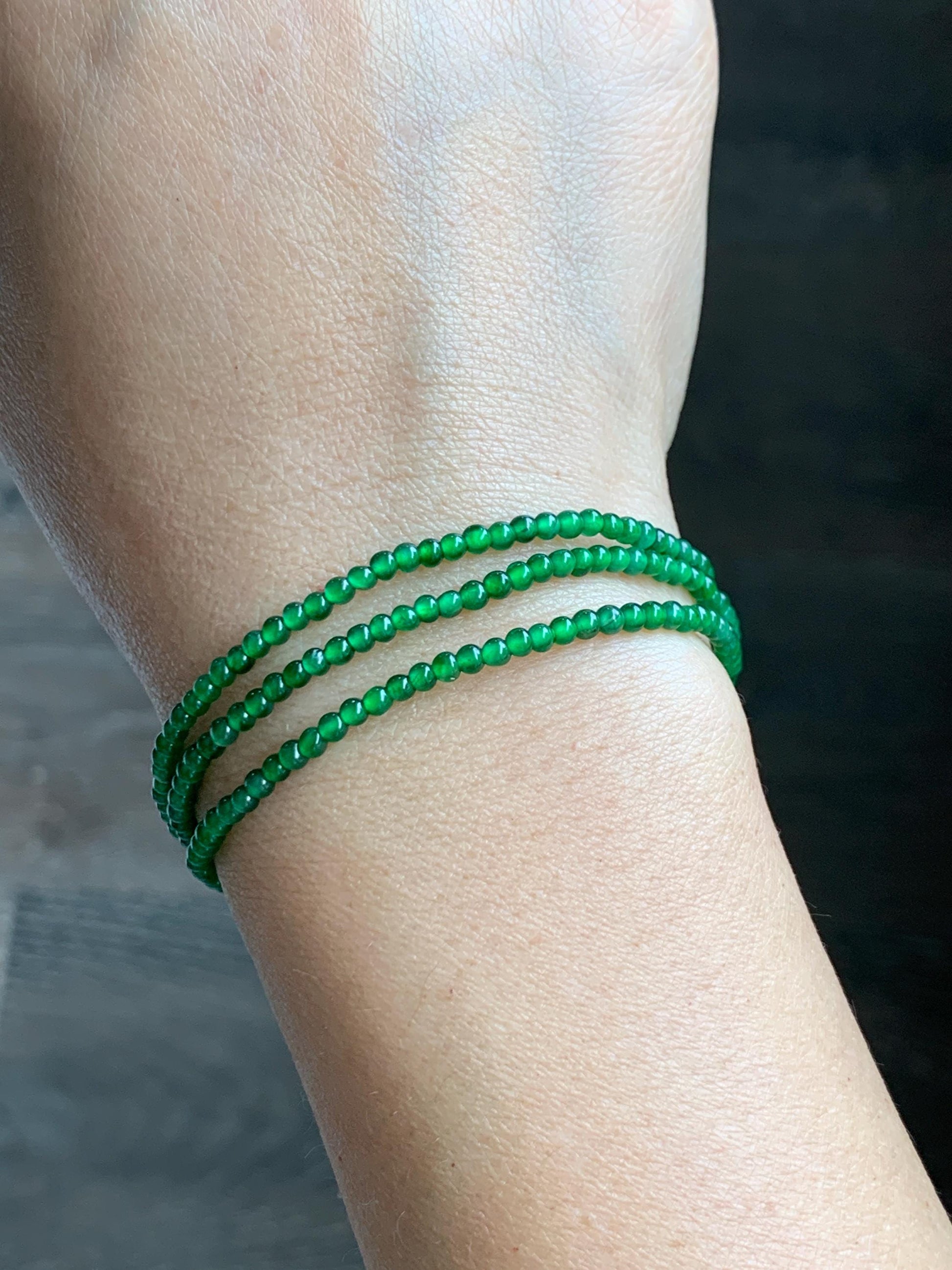 Certified Natural Grade A Guatemalan Icy Vibrant Green Jade Jadeite Petite Beaded Necklace Sterling Silver 2.5-2.7mm 6.75g 天然冰危绿翡翠小圆珠项链 469